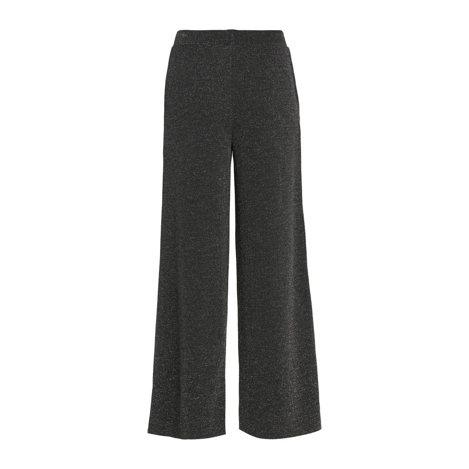 VILA high waist wide leg broek met glitters VIELEINA zwart zilver