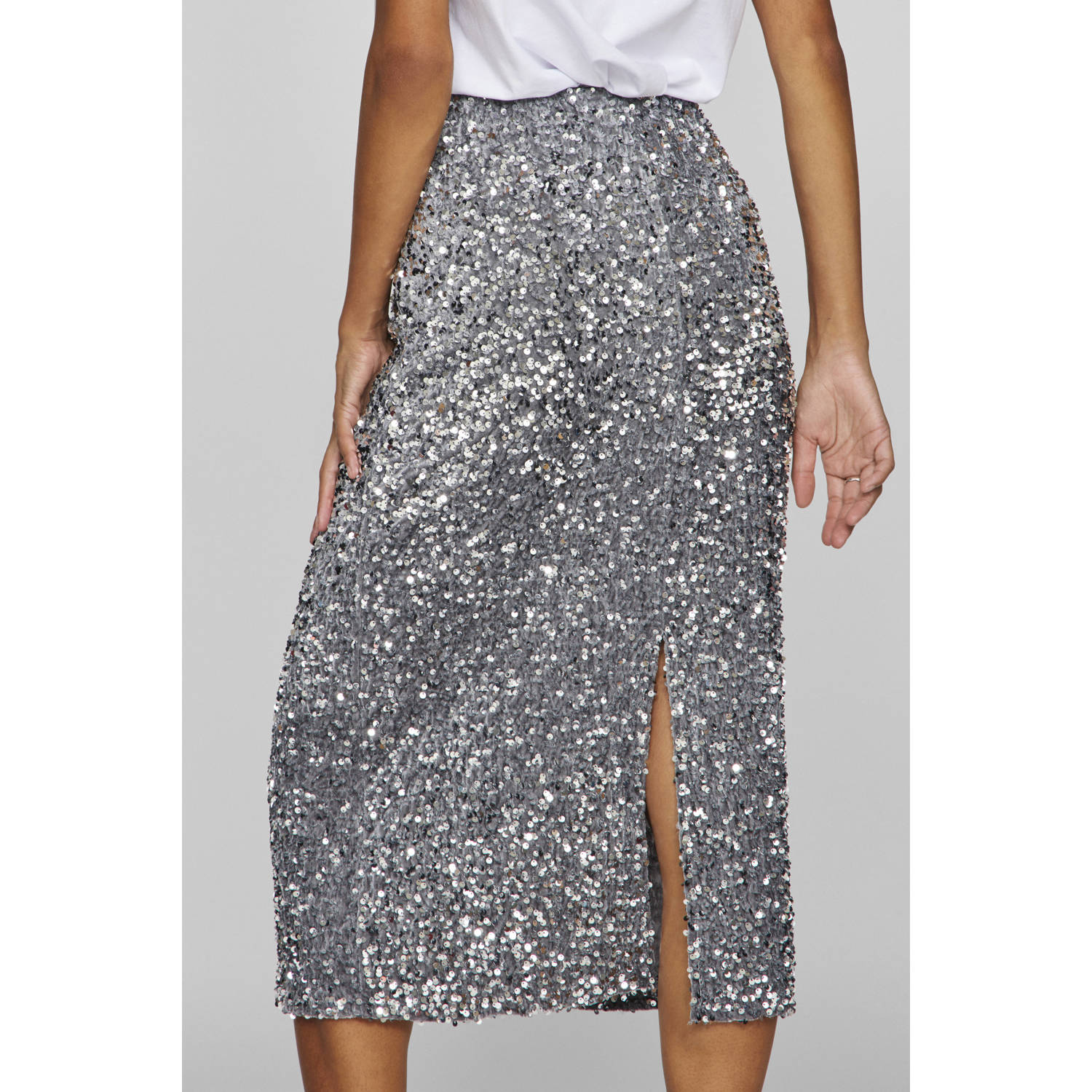 VILA midi rok zilver