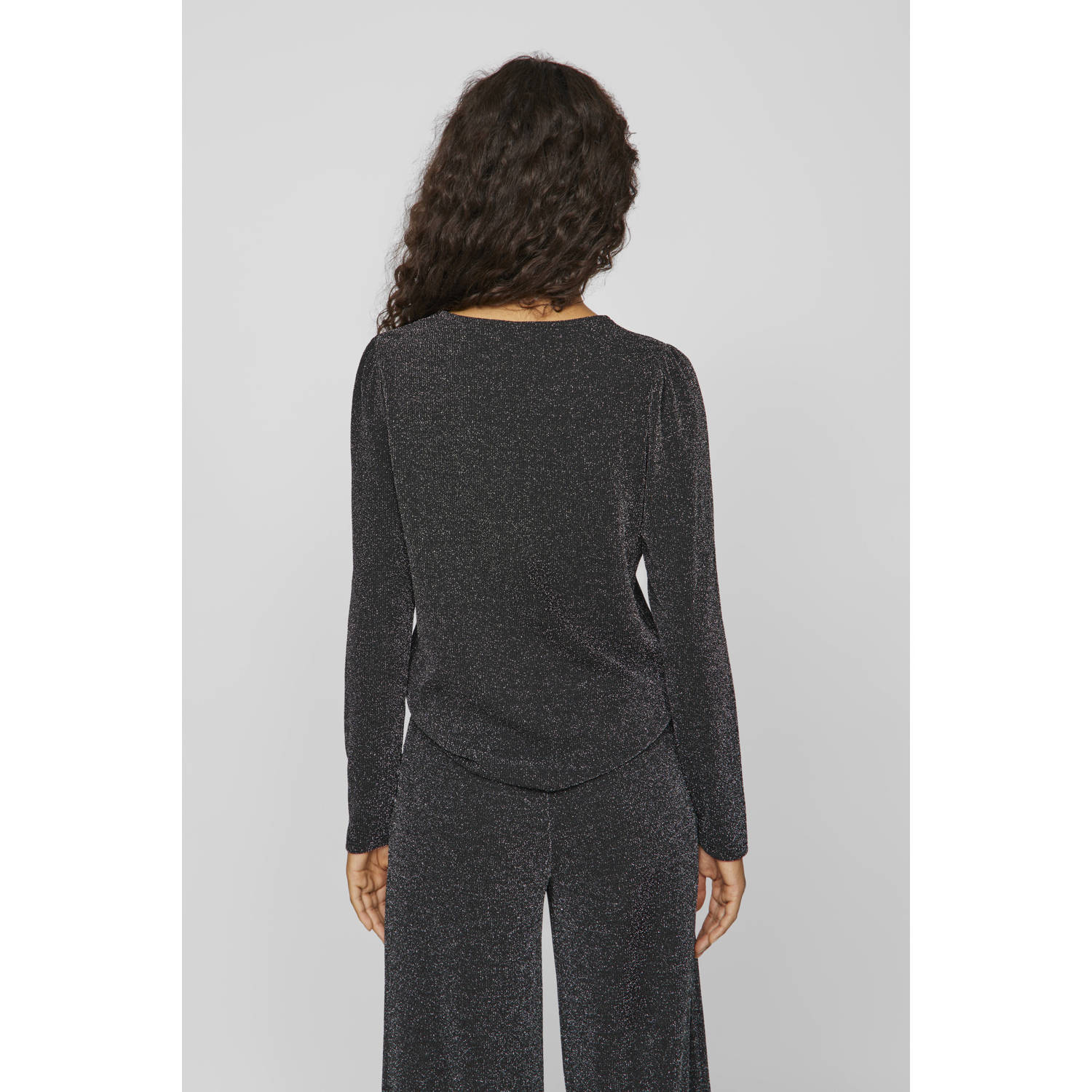 VILA glitter top VIELEINA zwart zilver