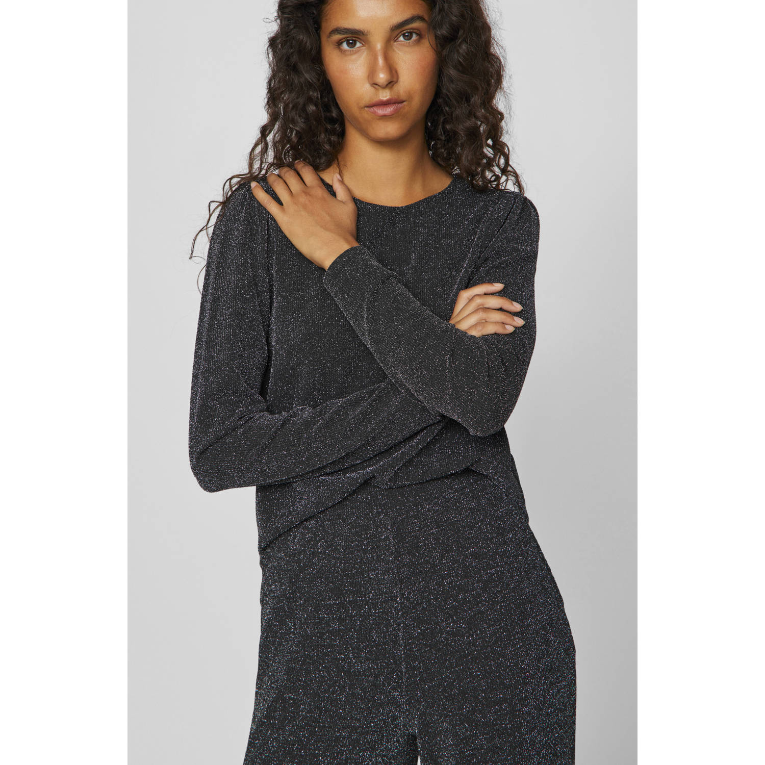 VILA glitter top VIELEINA zwart zilver