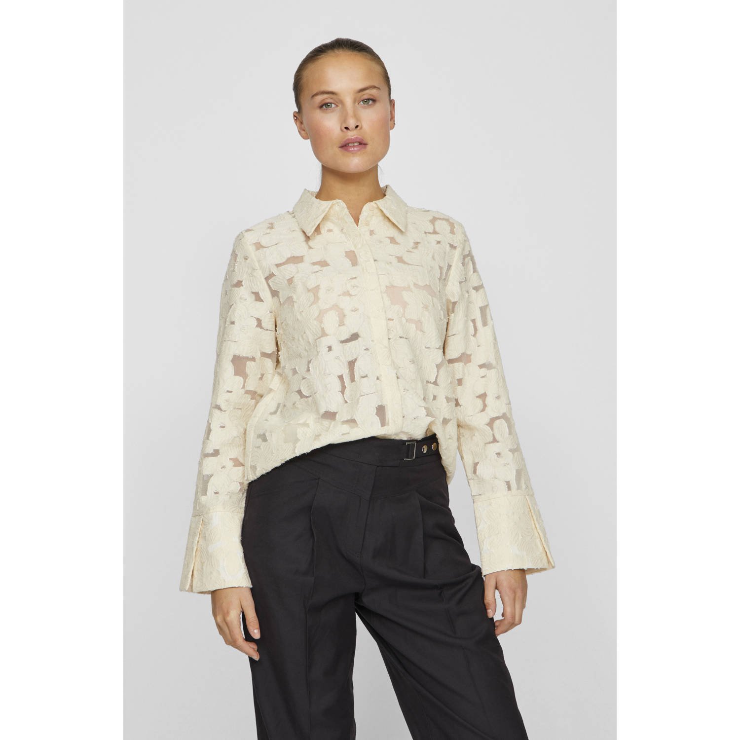 VILA semi-transparante blouse VIHANNIE ecru