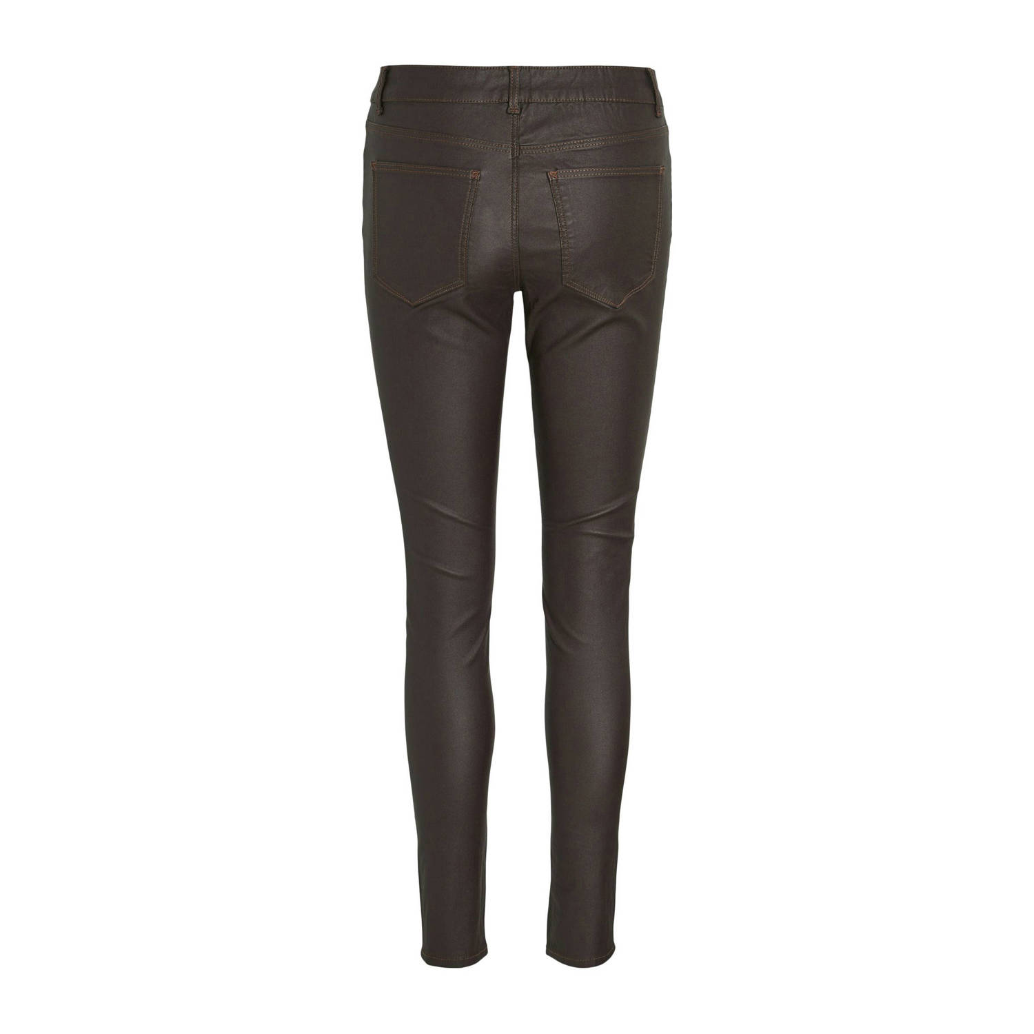 VILA coated skinny jeans VISARAH donkerbruin