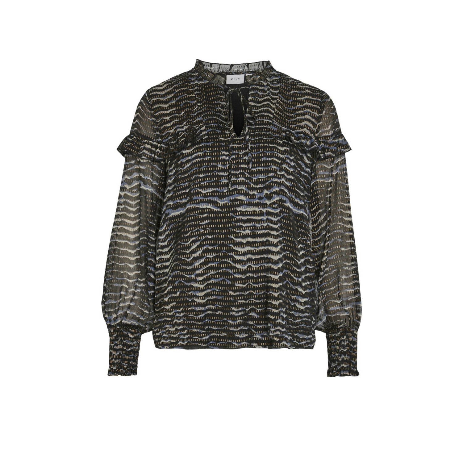 VILA blousetop VIDARCY met zebraprint bruin blauw
