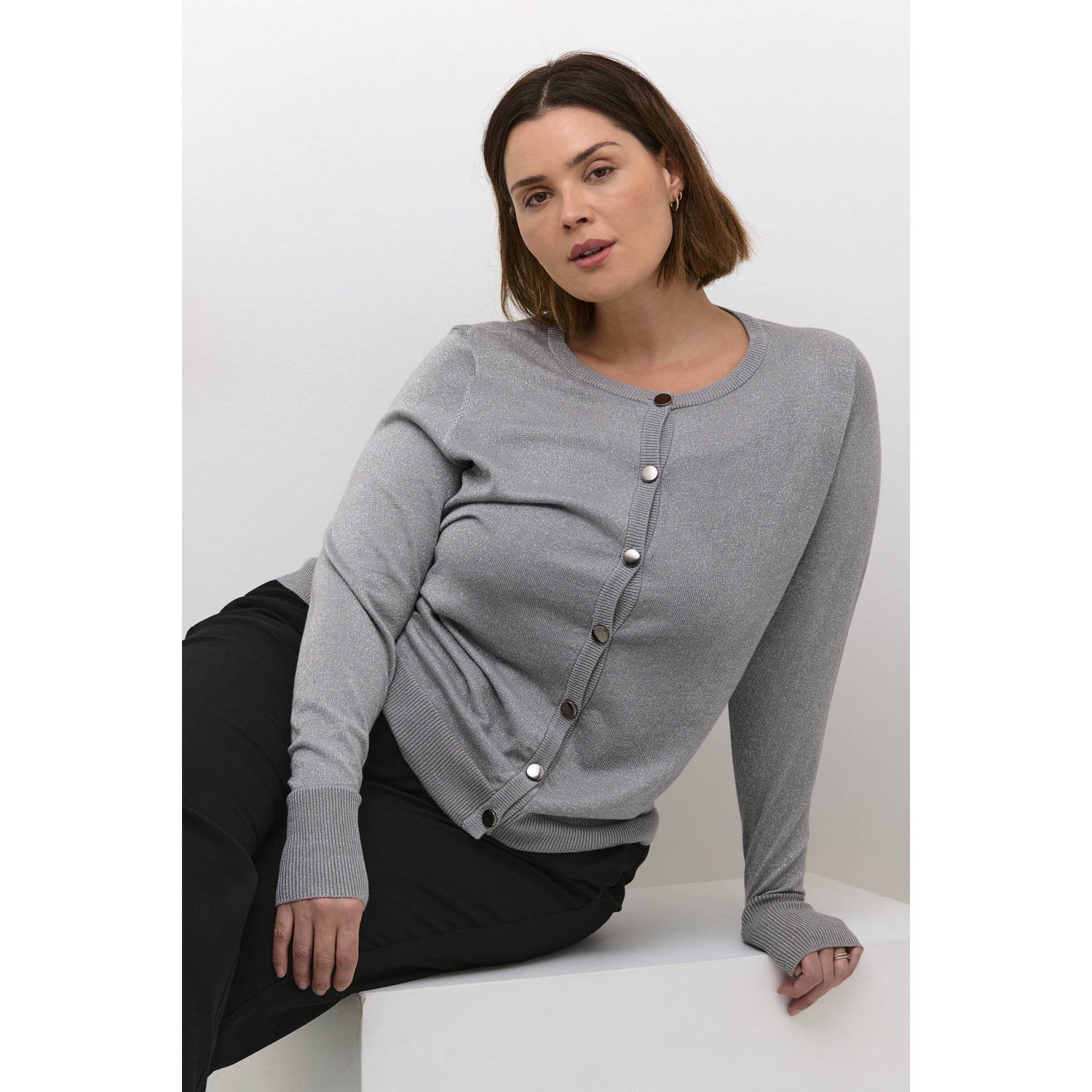 Kaffe Curve Glimmer Vest Grijs Zilver Metallic Gray Dames