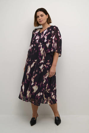 jurk KCnour met all over print zwart/paars/zand
