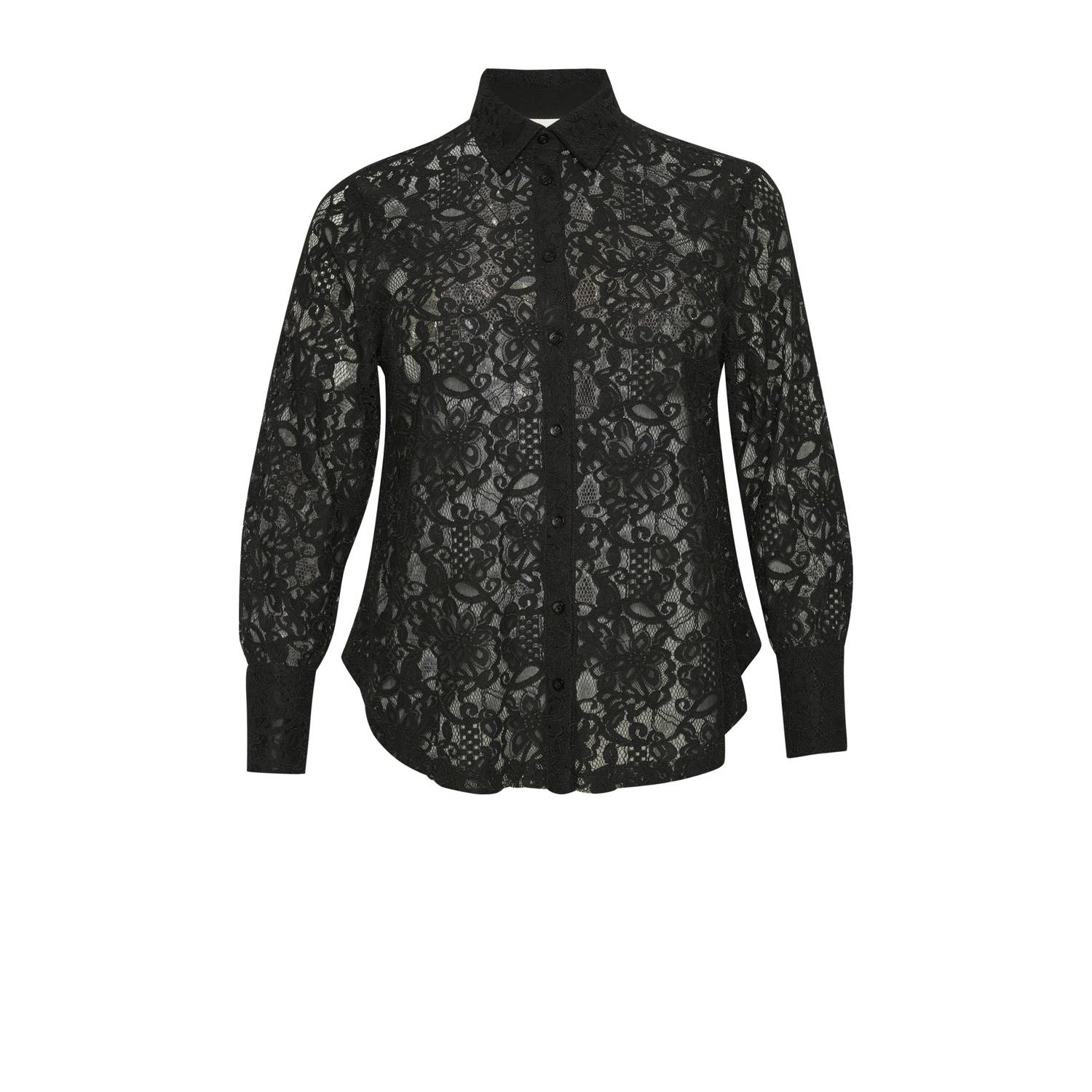 Kaffe Curve Feminine Kant Shirt Zwart Diep Black Dames
