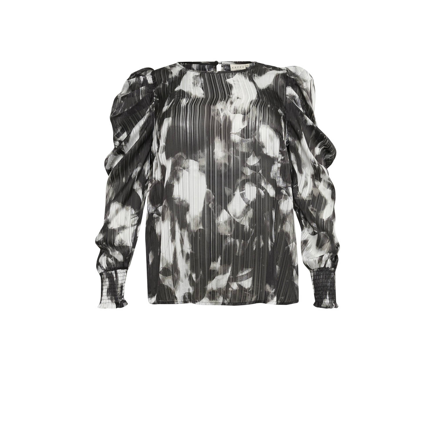 Kaffe Curve top met all over print zwart ecru