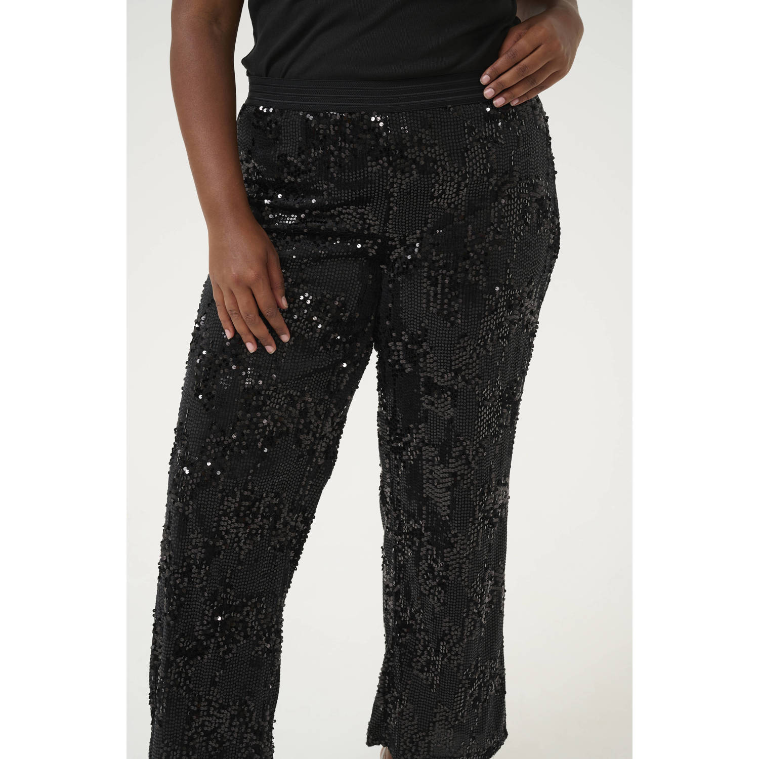 Kaffe Curve wide leg broek KCnicoleen met pailletten zwart