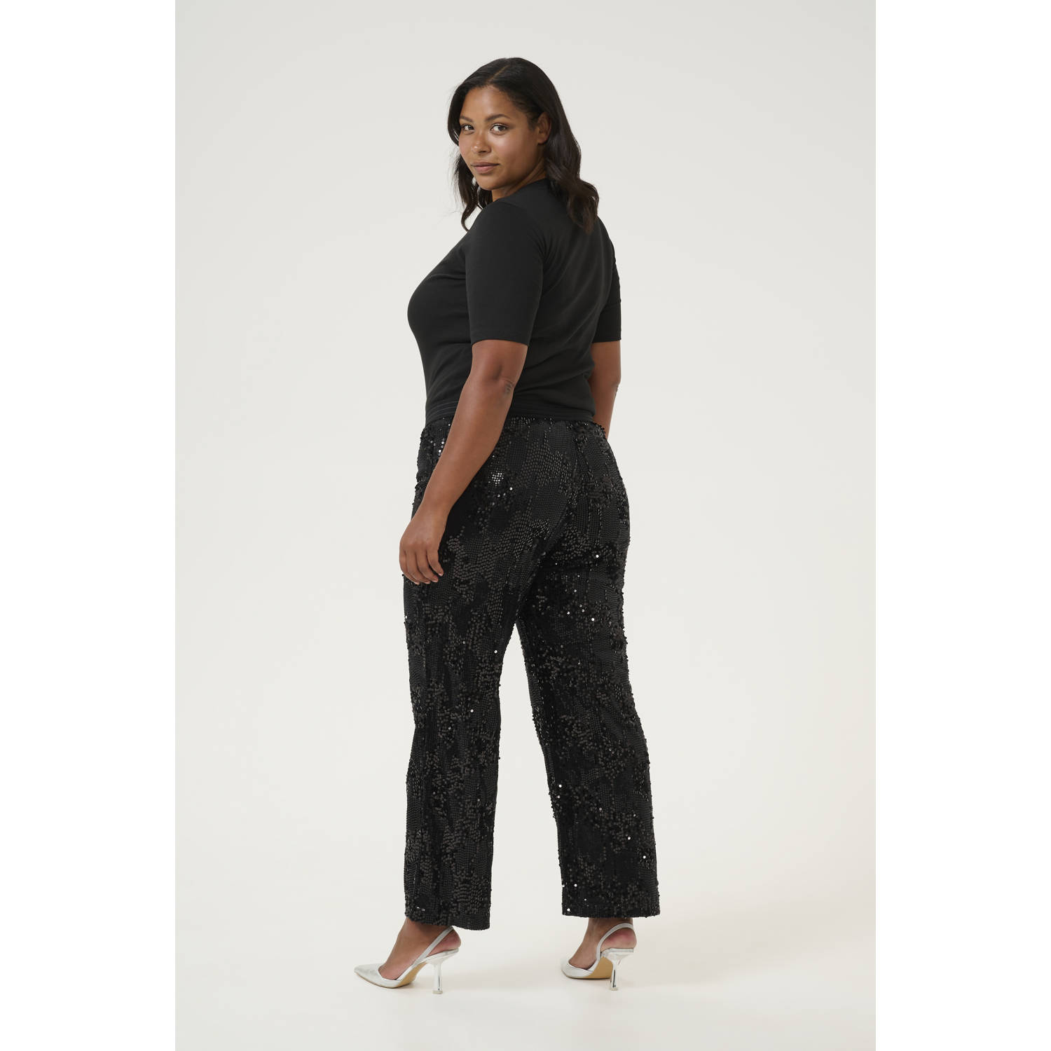 Kaffe Curve wide leg broek KCnicoleen met pailletten zwart