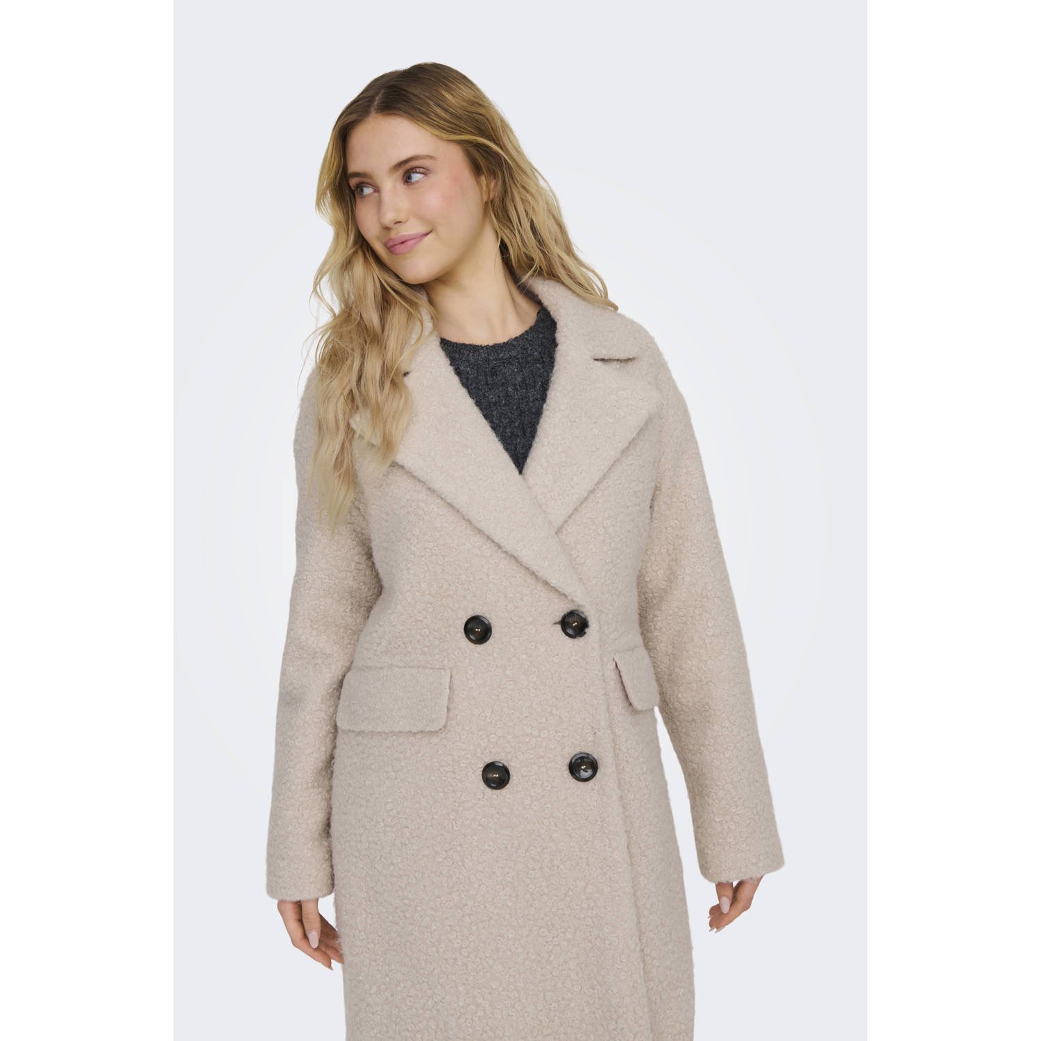Only Materiaal met reverskraag in bouclé model 'VALERIA'