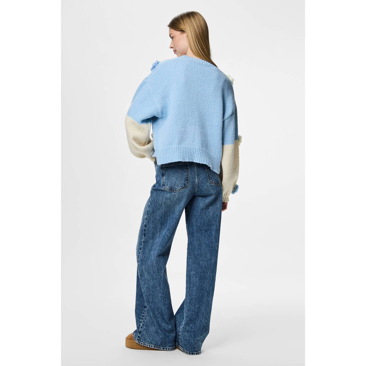 PIECES vest met 3D applicatie lichtblauw ecru