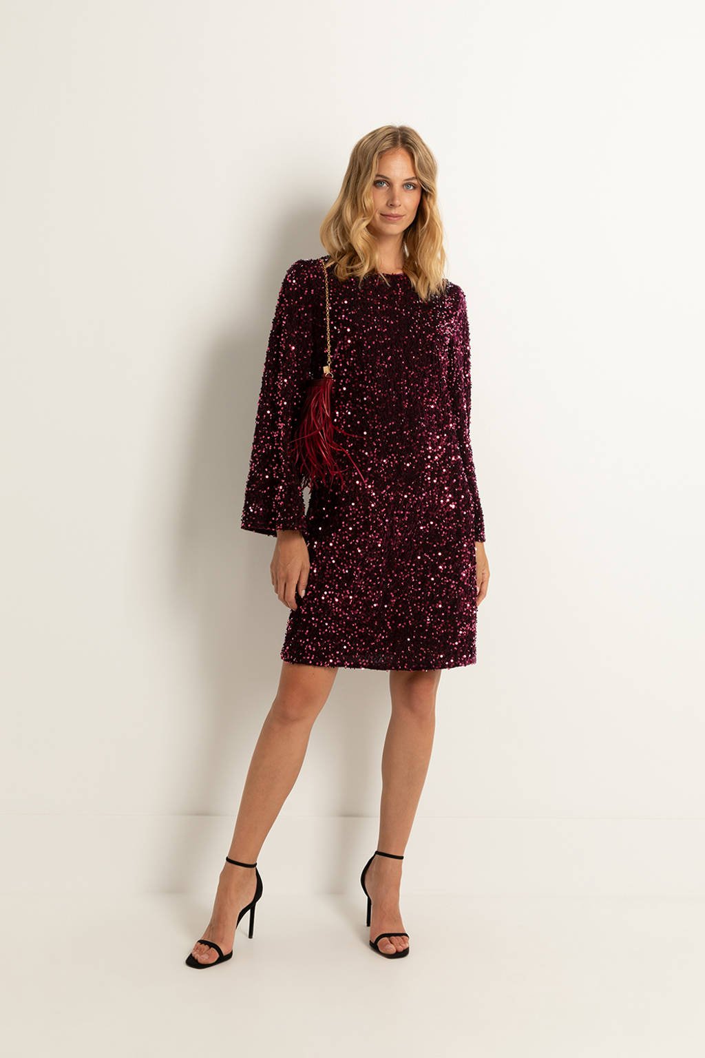 CLAUDIA BY CLAUDIA STRÄTER glitterjurk pailletten donkerrood wehkamp