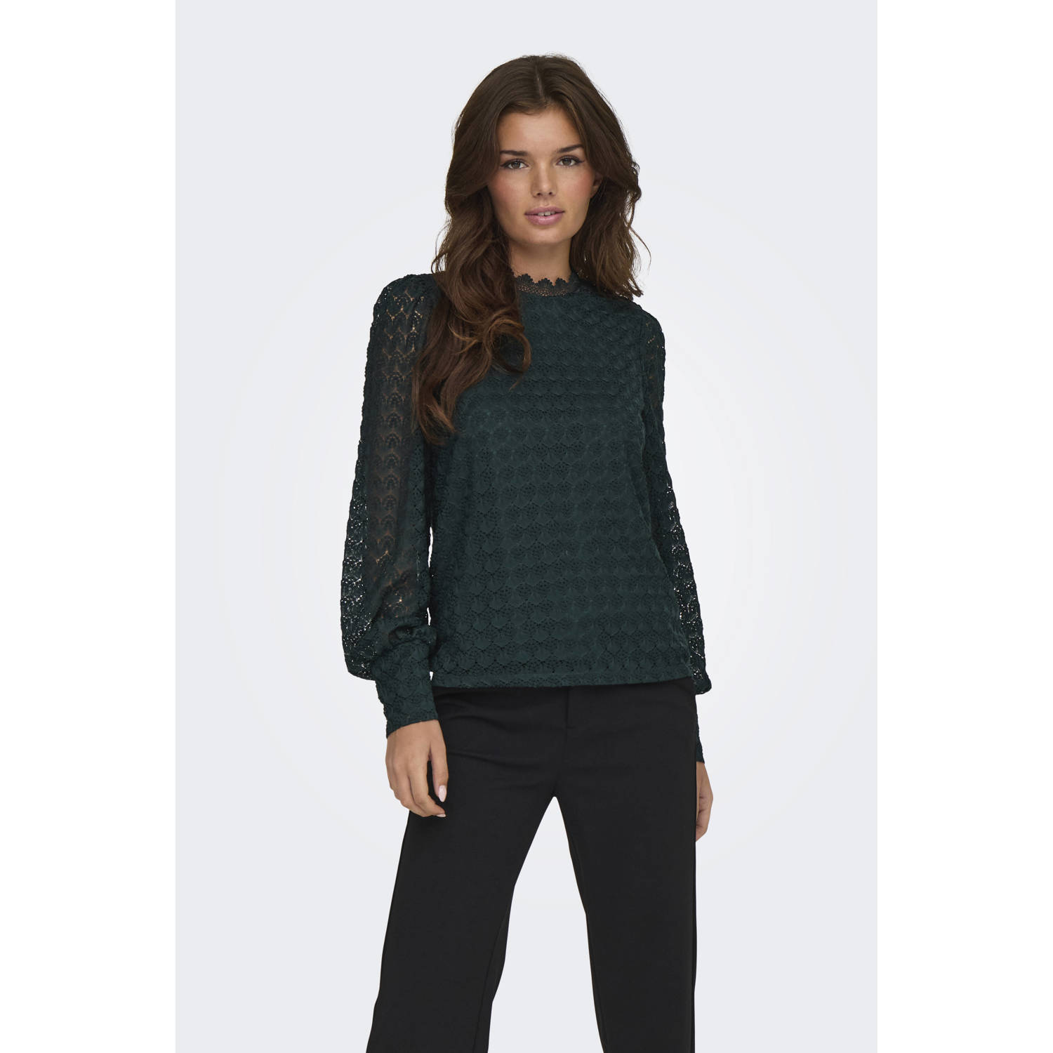 Only Blouse met lange mouwen en kanten kraag model 'NICE'