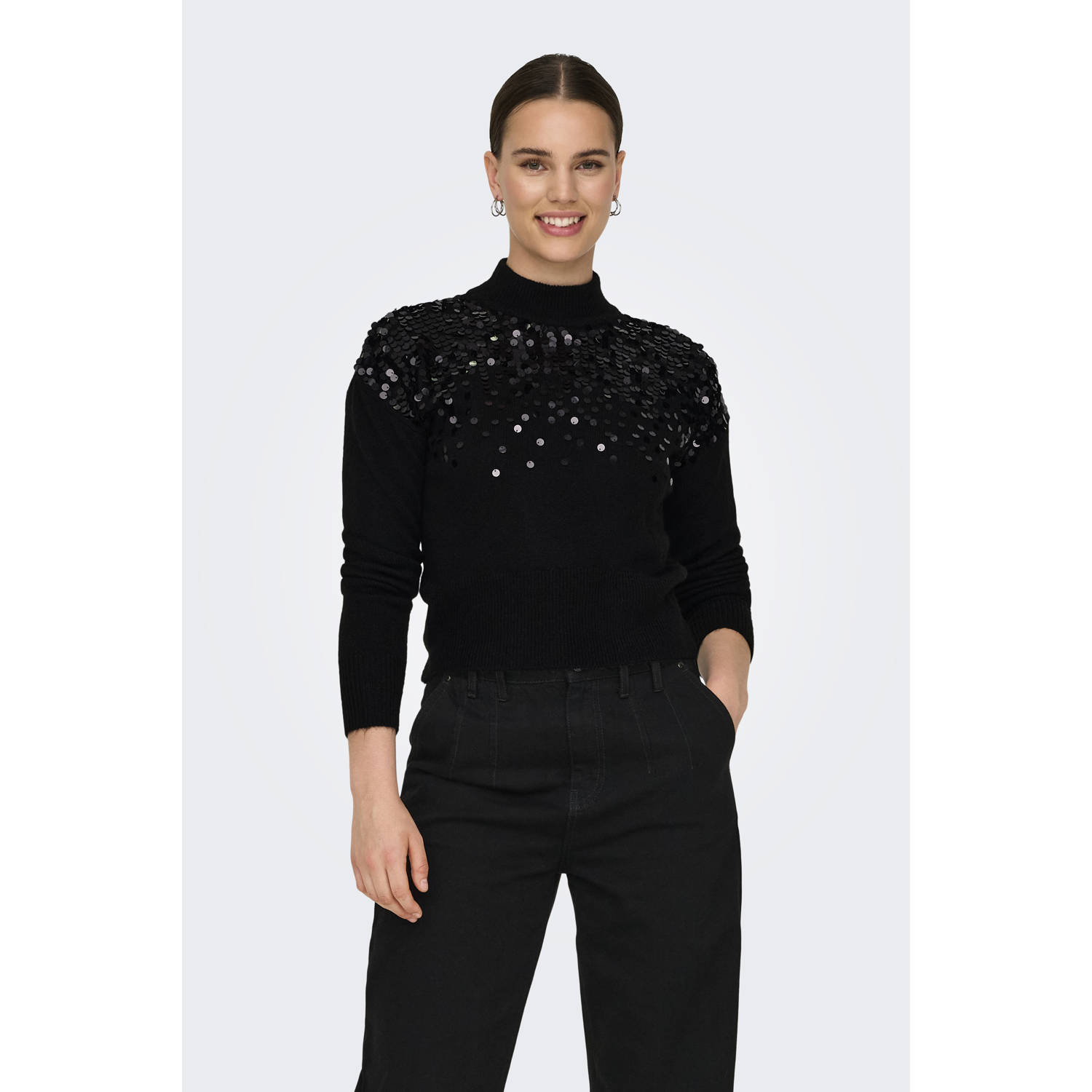 ONLY gebreide trui zwart glitters