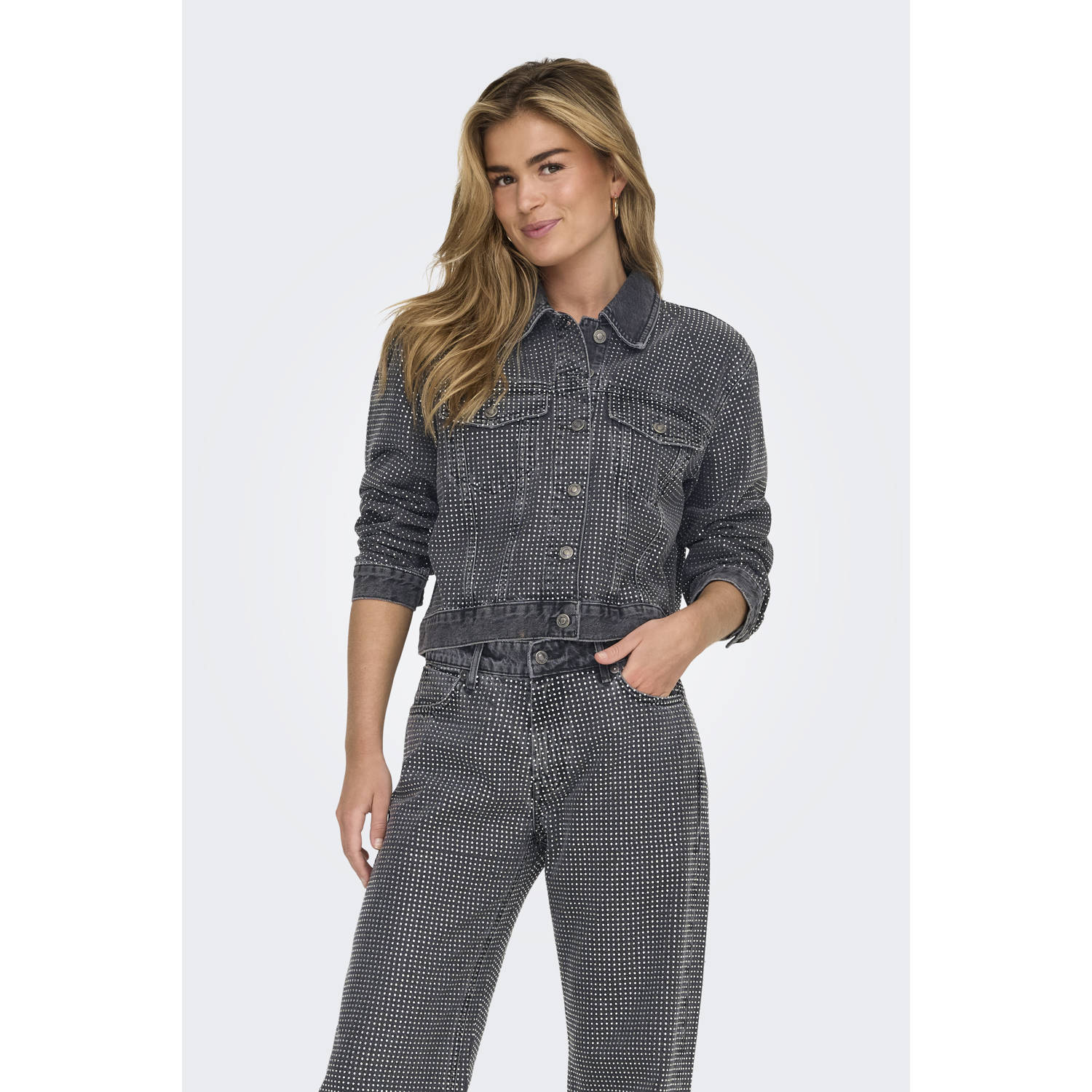 ONLY jasje all over studs ONLHUDSON grey denim