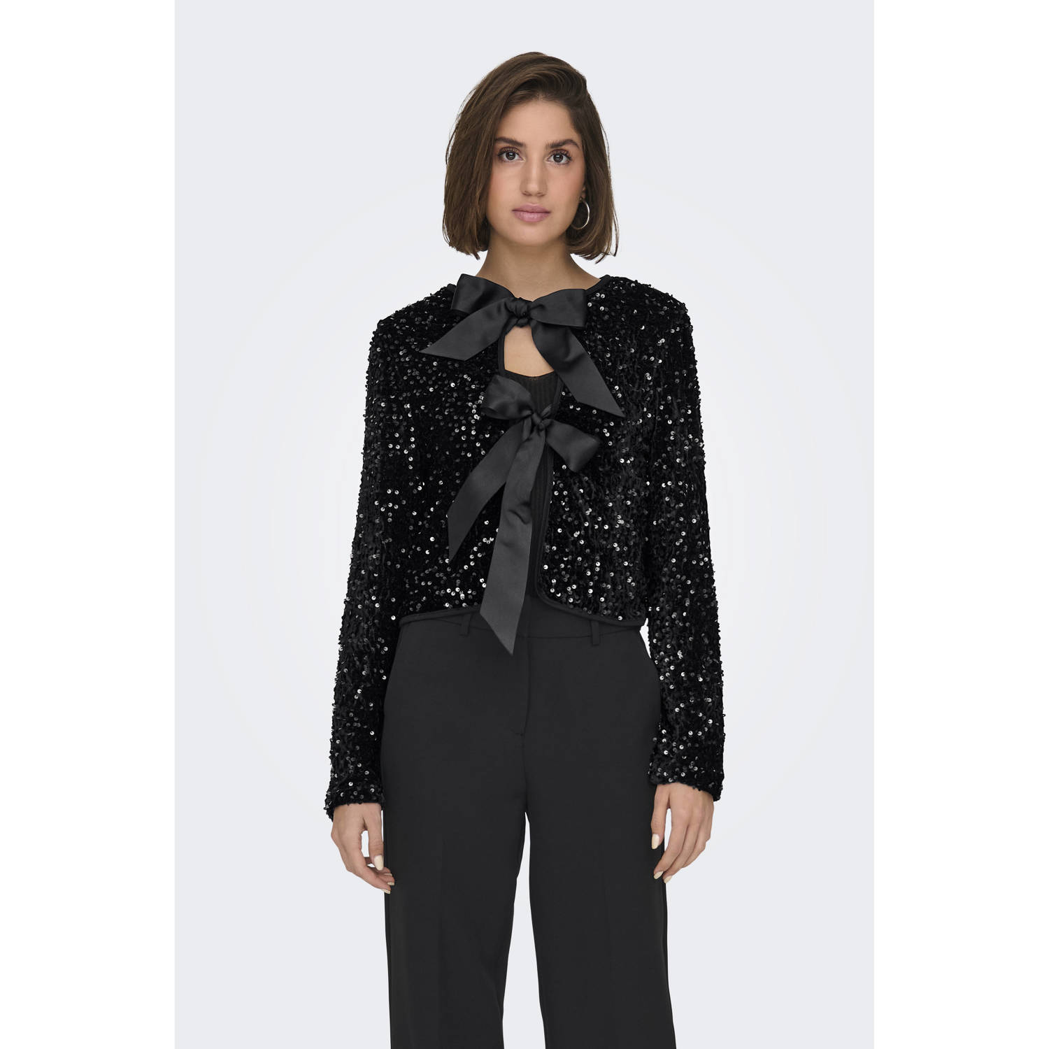 Only Regular fit blouse met pailletten met grote strikken model 'ANIKA'