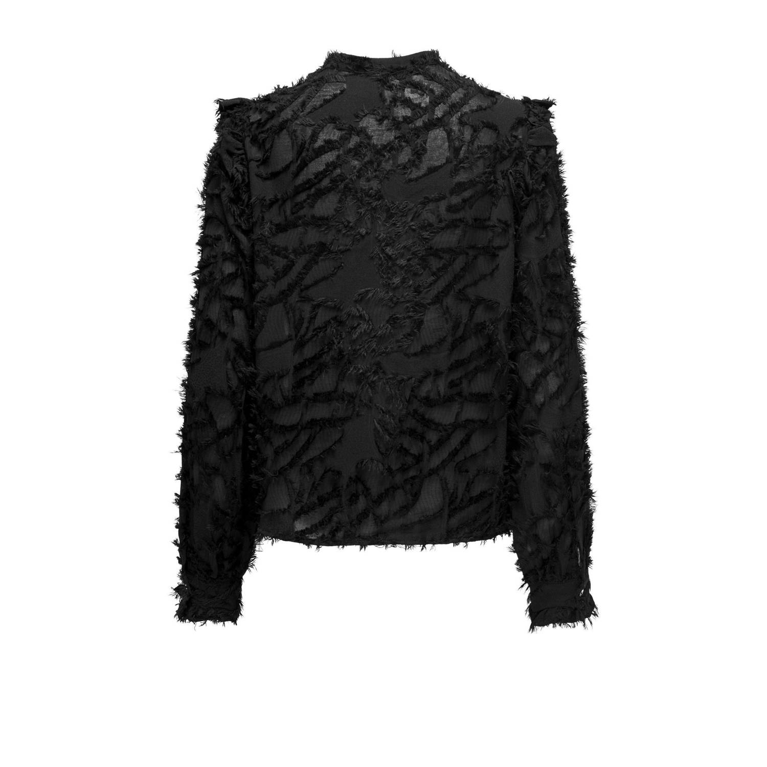 ONLY blousetop ONLCAMMIE met all over print en ruches zwart