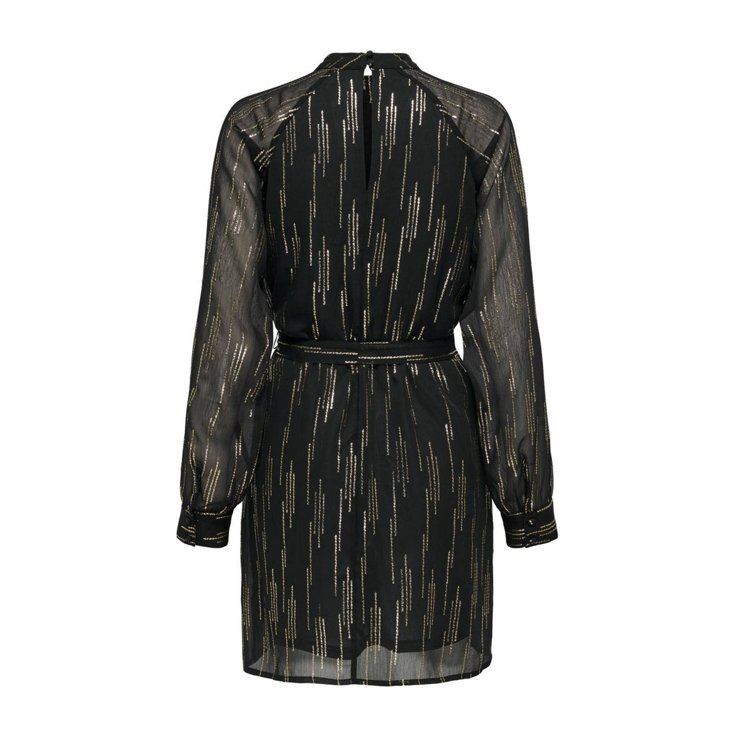 ONLY semi-transparante jurk ONLMIRA met all over print en ceintuur zwart goud