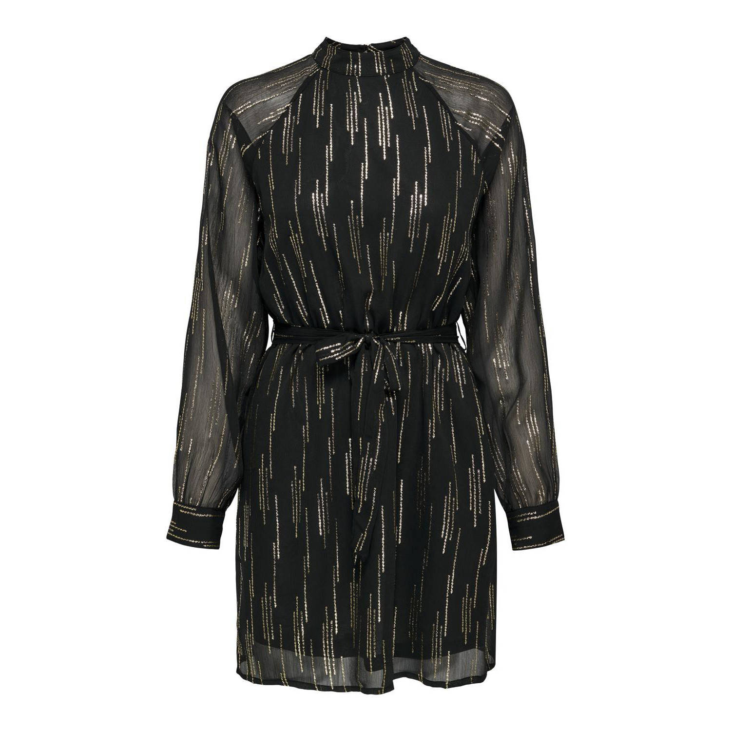 ONLY semi-transparante jurk ONLMIRA met all over print en ceintuur zwart goud