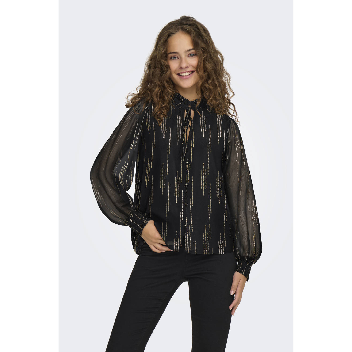 ONLY gestreepte blousetop ONLMIRA zwart goud
