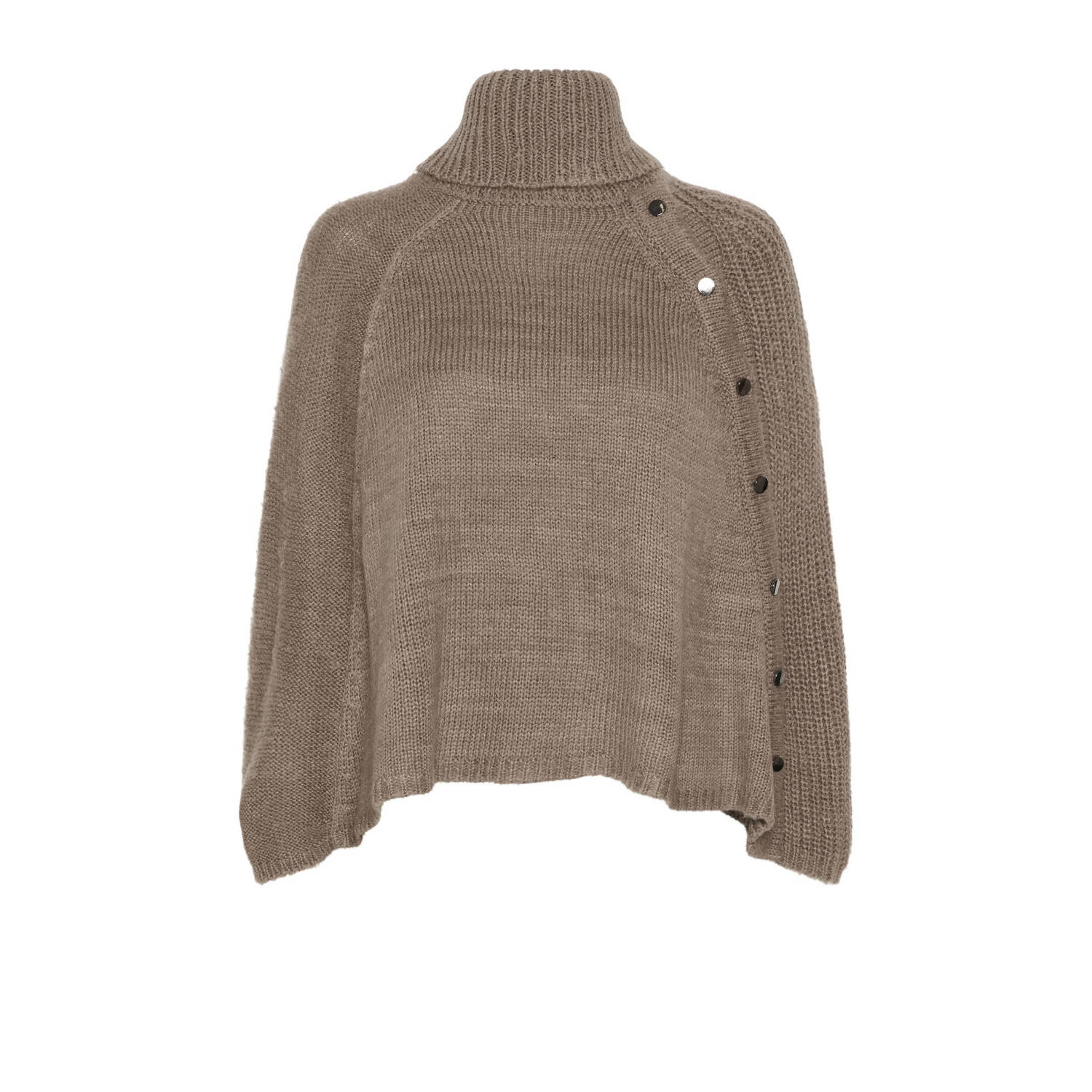 Cream Taupe Gray Gebreide Poncho met Knopen Gray Dames