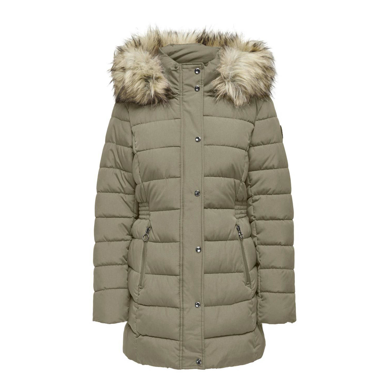 Only Shaped fit gewatteerde lange jas met imitatiebont model 'NEWLUNA'