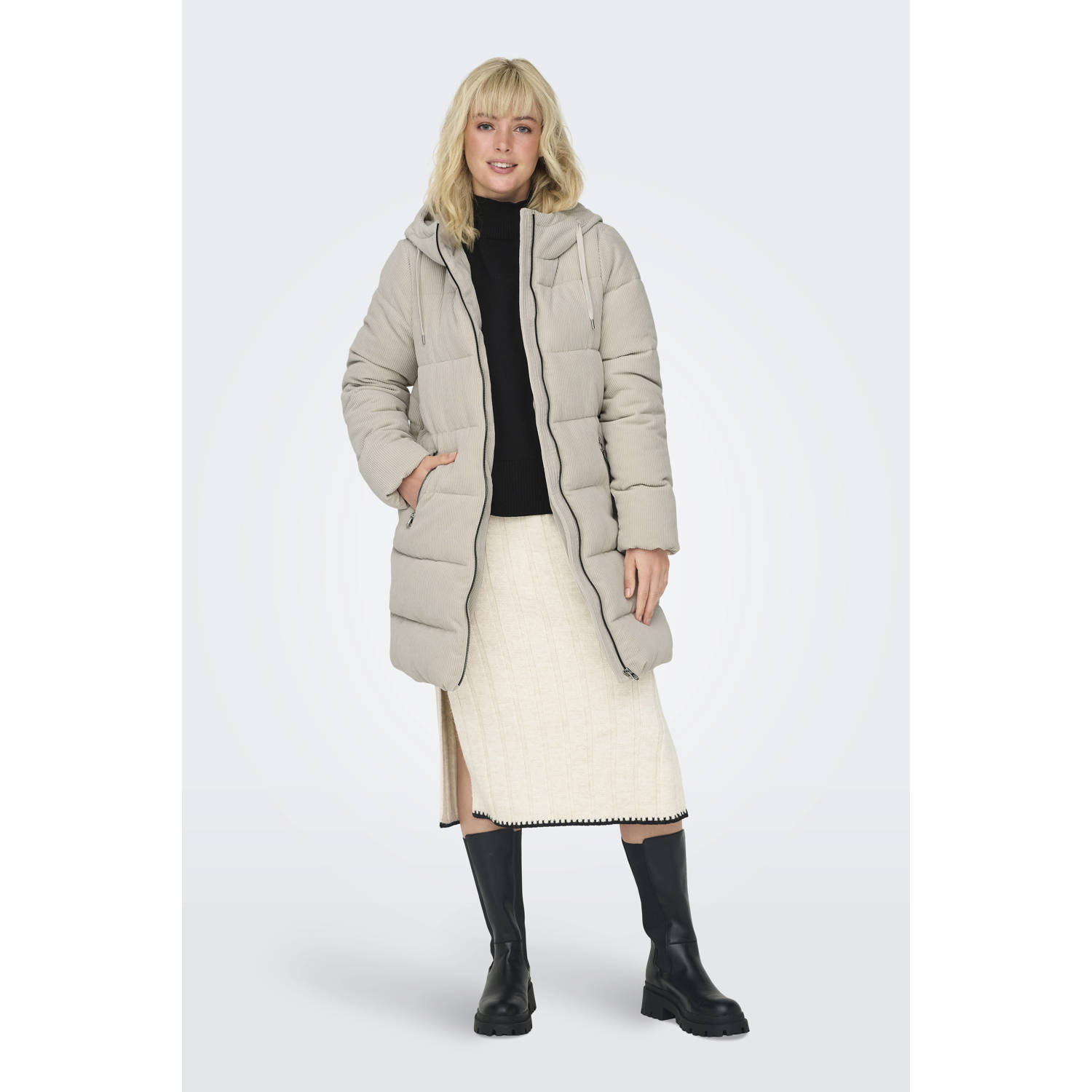 ONLY ribgebreide gewatteerde winterjas ONLDOLLY beige