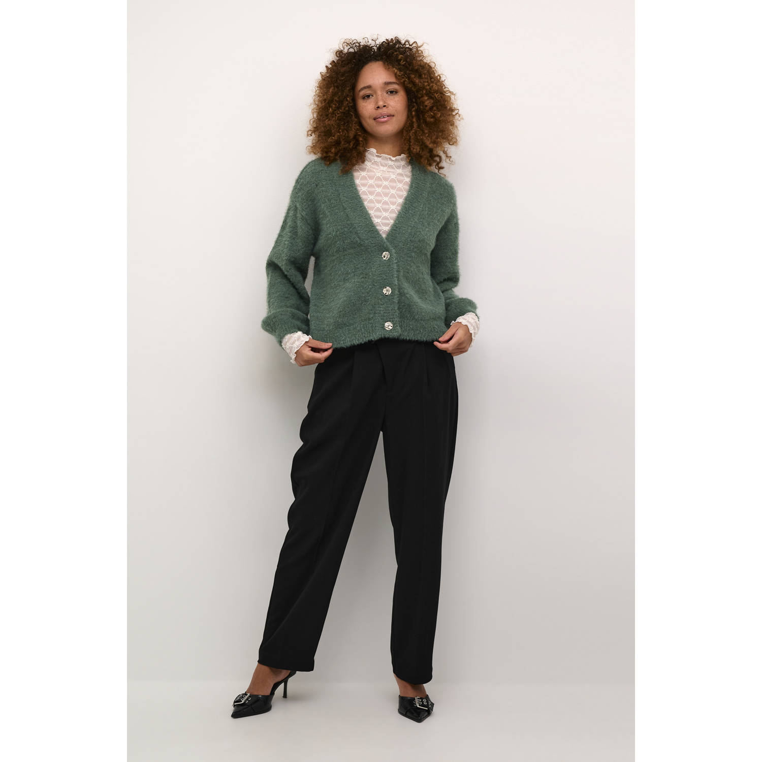 Kaffe gebreid vest KAvilma groen