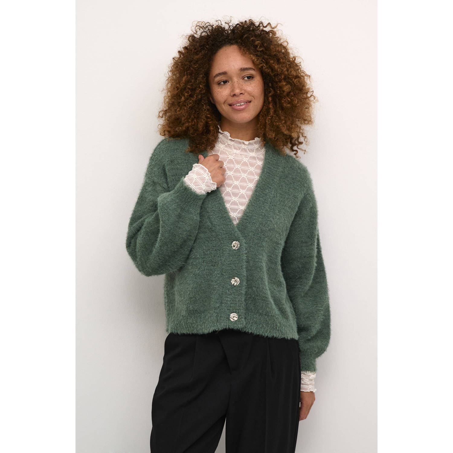 Kaffe gebreid vest KAvilma groen