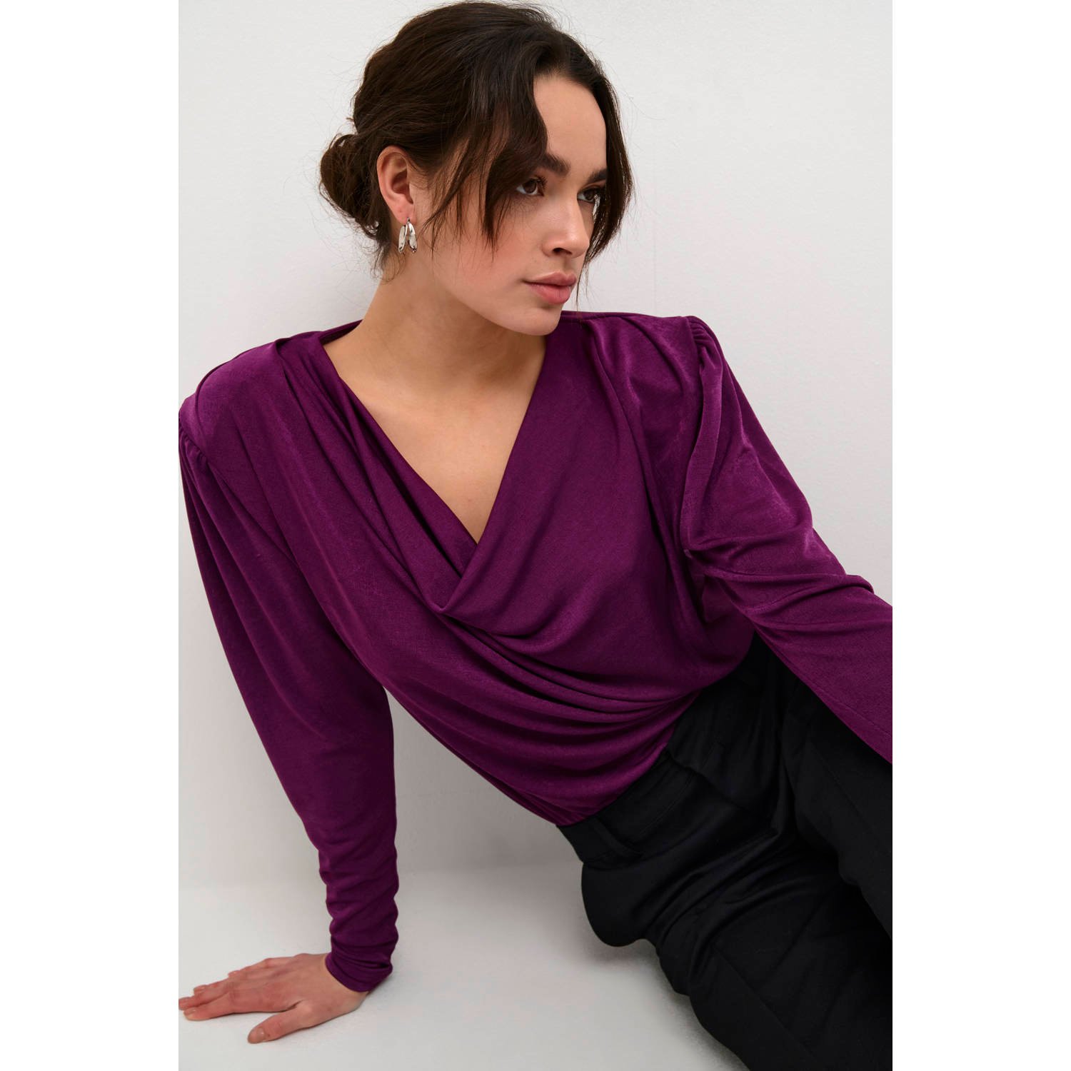 Kaffe Elegante Gedrapeerde Jersey Blouse Gloxinia Purple Dames