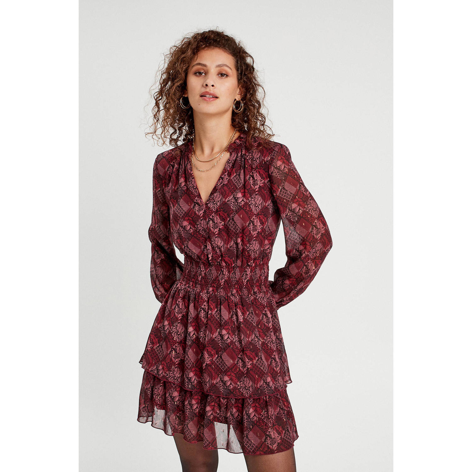 Cache jurk met all over print donkerrood