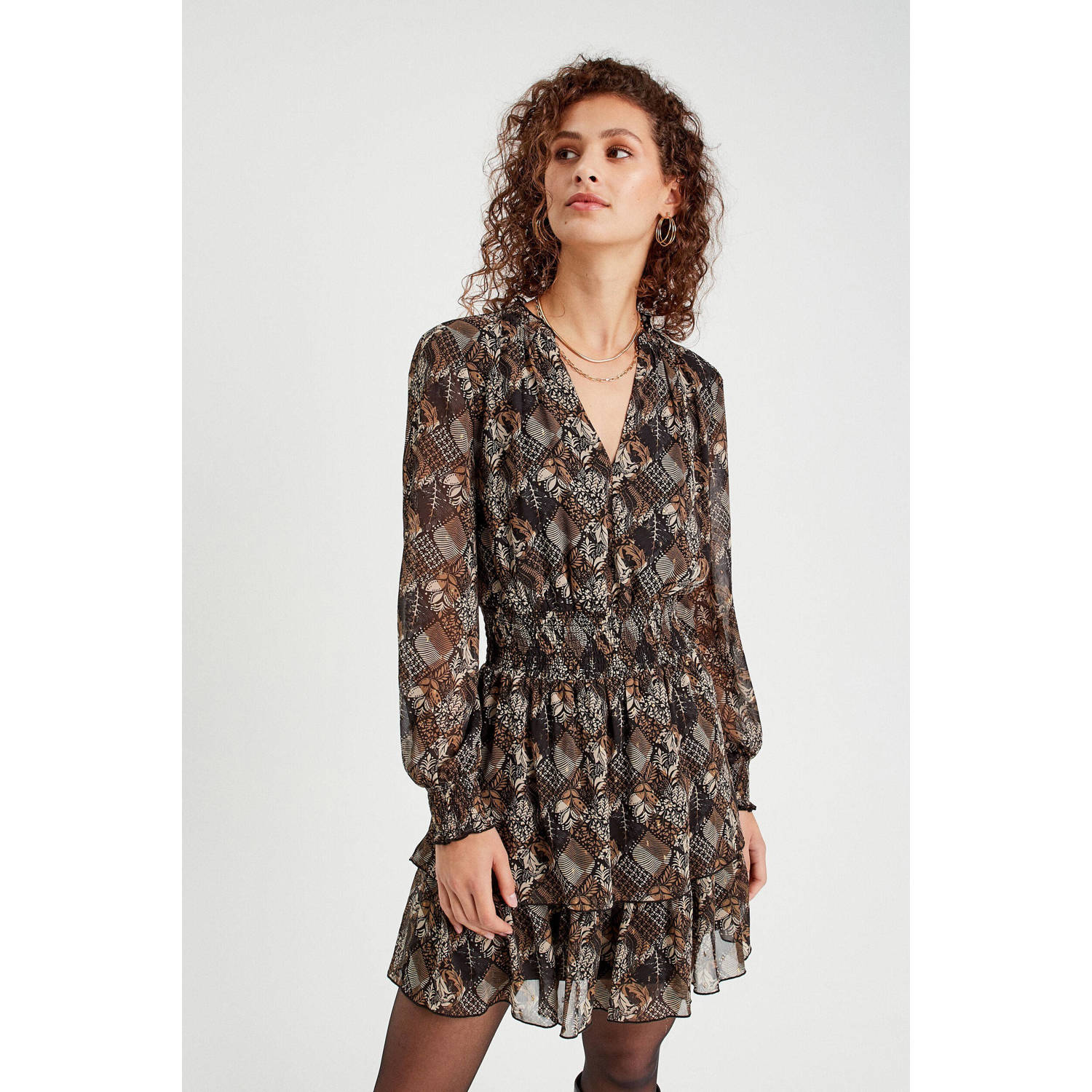 Cache jurk met all over print bruin