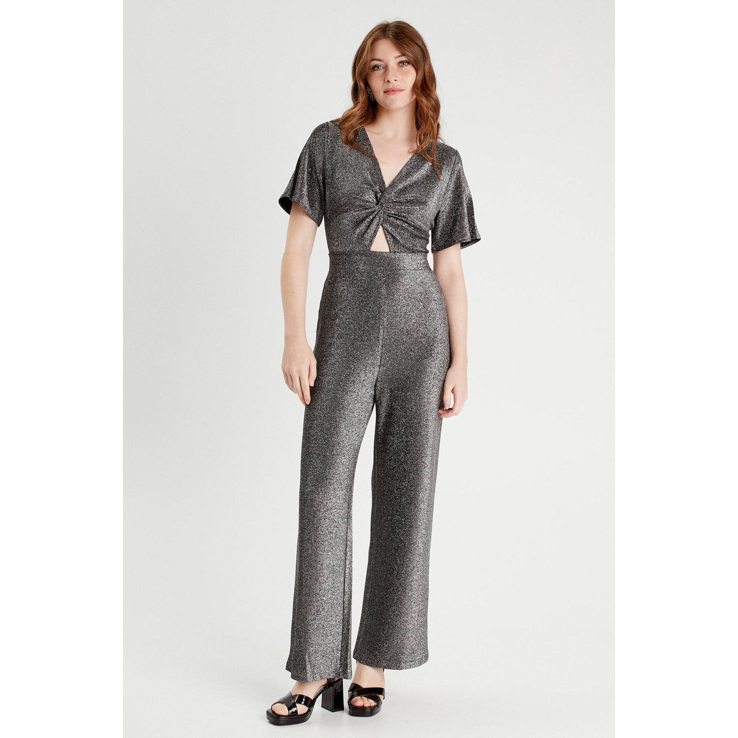 Cache jumpsuit met glitter zilver