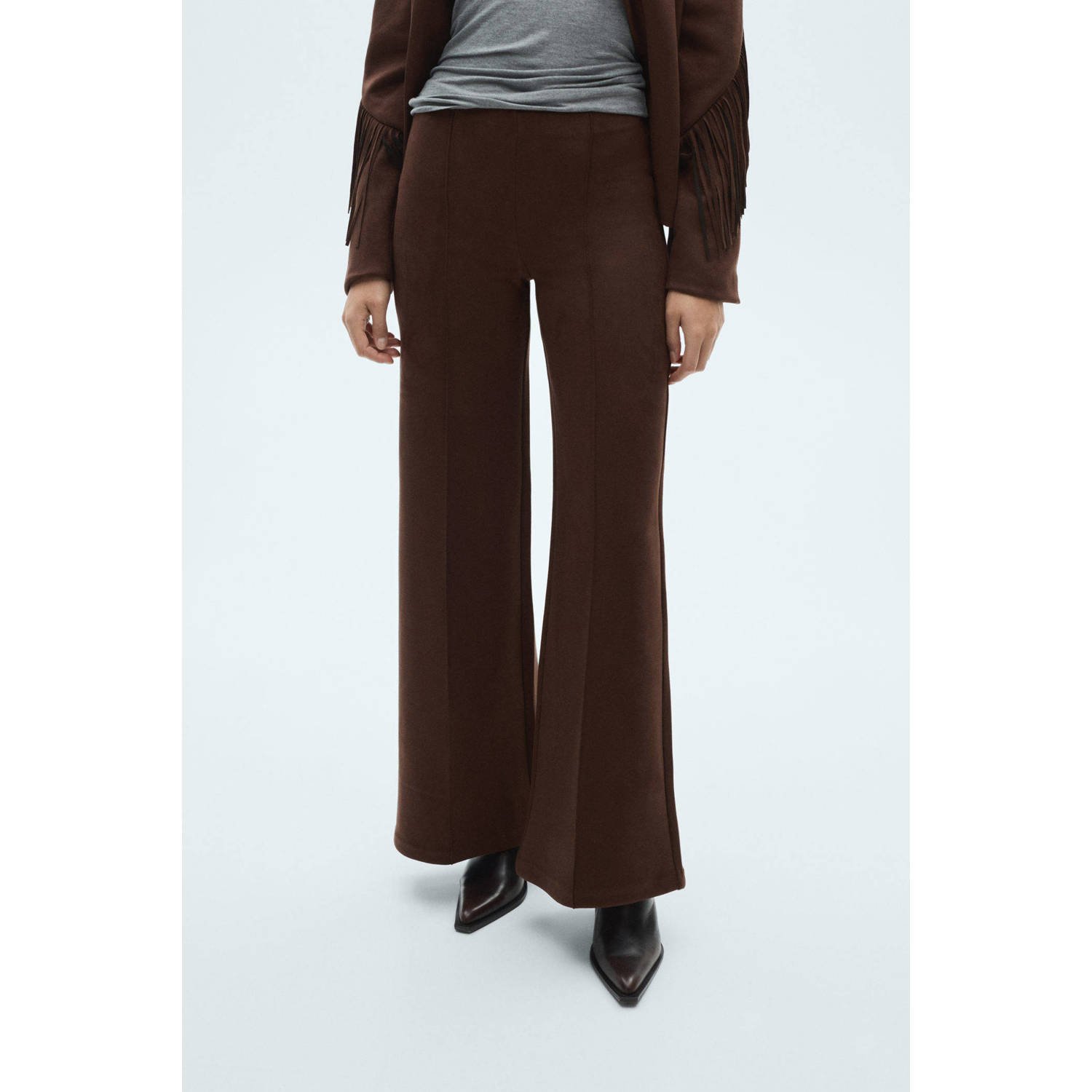 Mango wide leg broek donkerbruin
