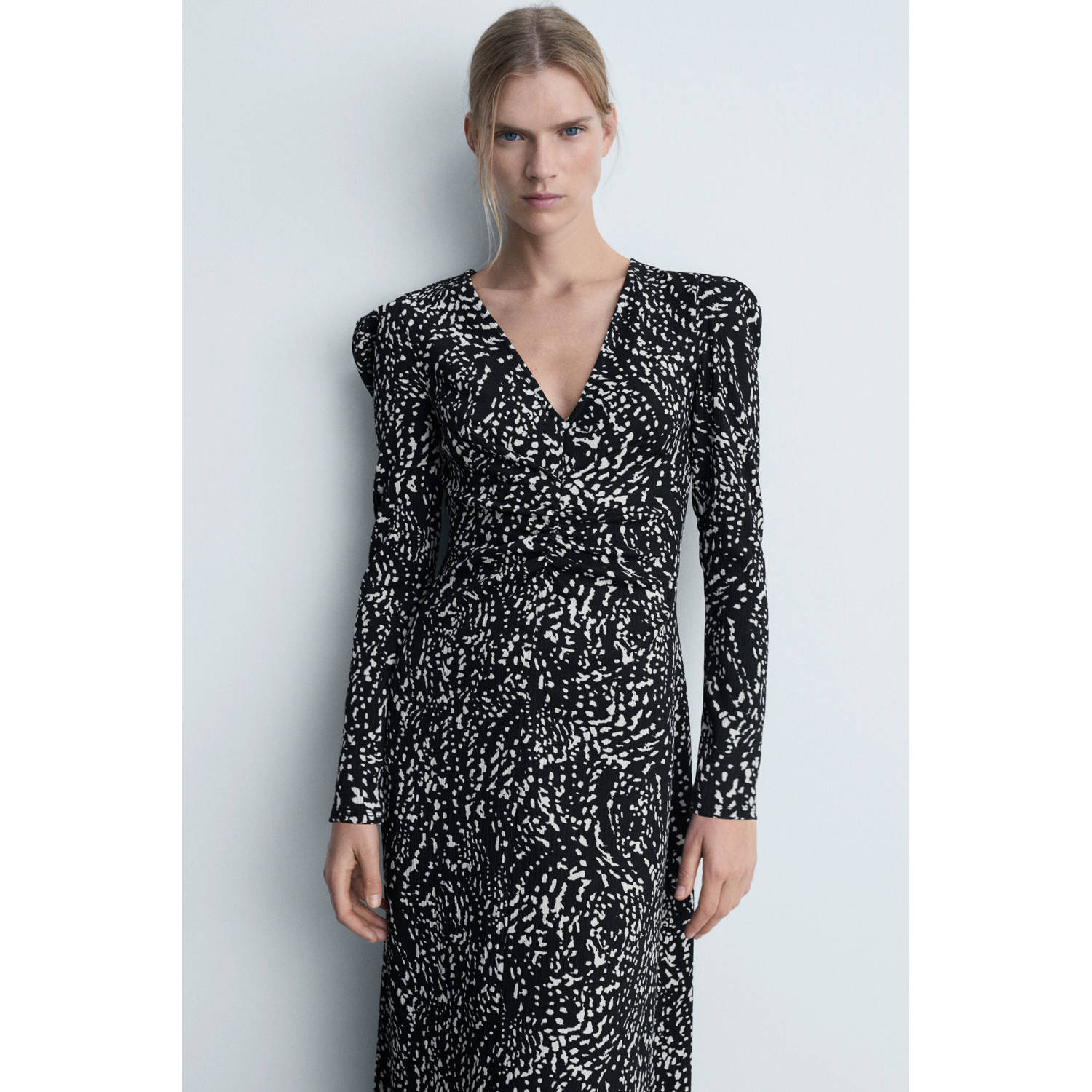 Mango A-lijn jurk met all over print zwart wit