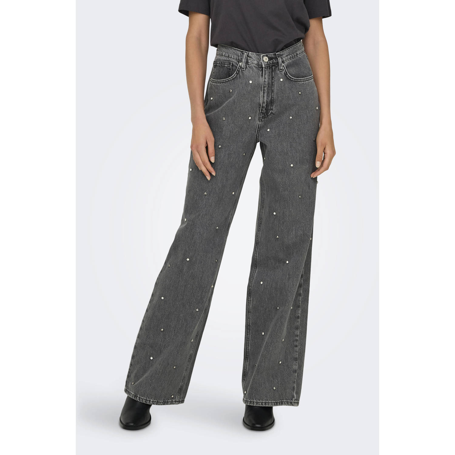 ONLY high waist wide leg jeans ONLHOPE grey denim