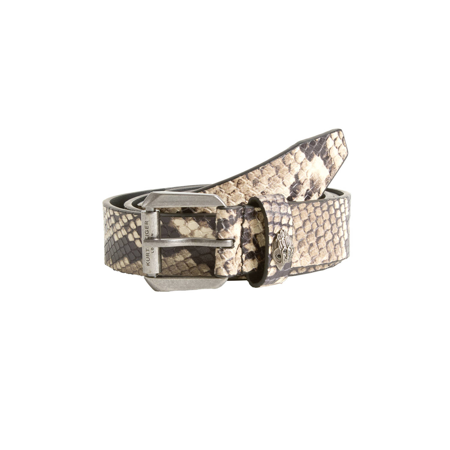 Kurt Geiger leren riem Kensington met slangenprint beige
