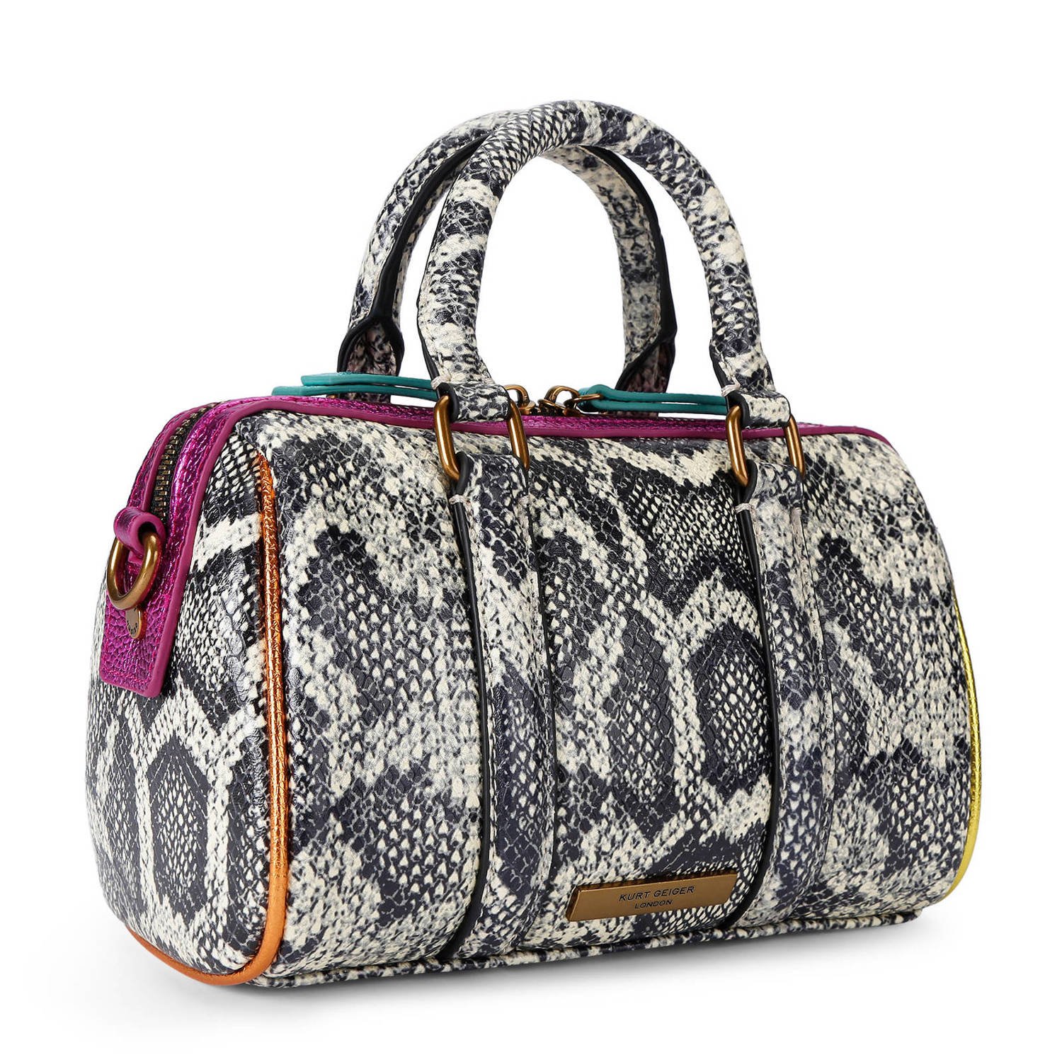Kurt Geiger leren crossbody tas Boston met slangenprint grijs