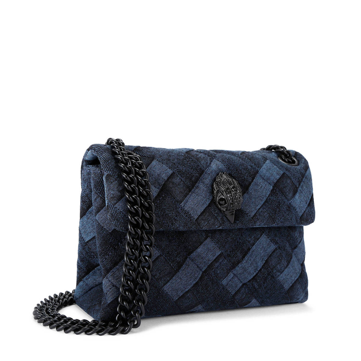Kurt Geiger denim crossbody tas Mini Kensington donkerblauw