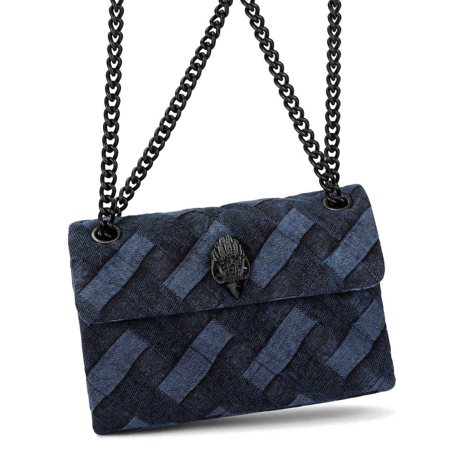 Kurt Geiger denim crossbody tas Mini Kensington donkerblauw