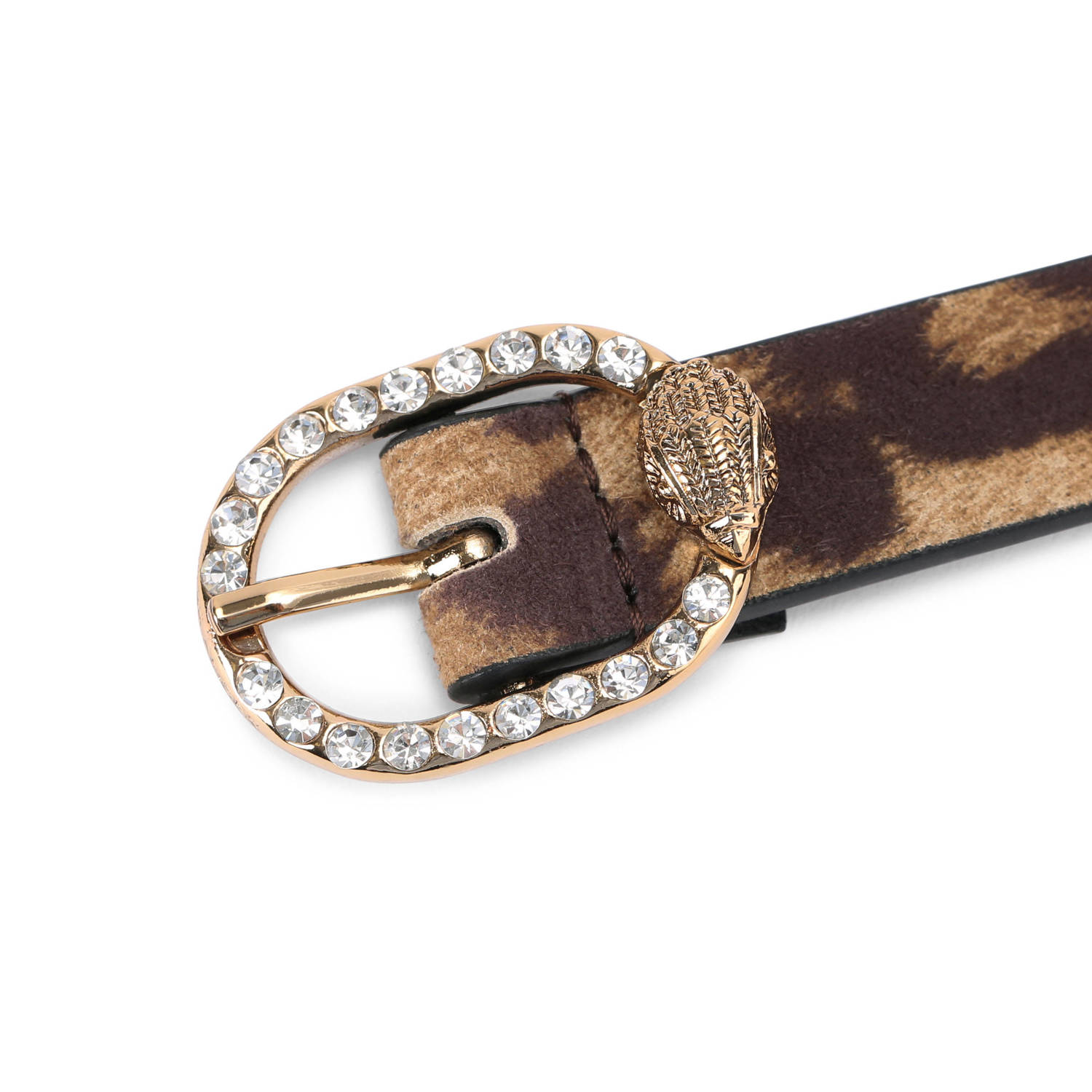 Kurt Geiger suede riem Mayfair met panterprint bruin