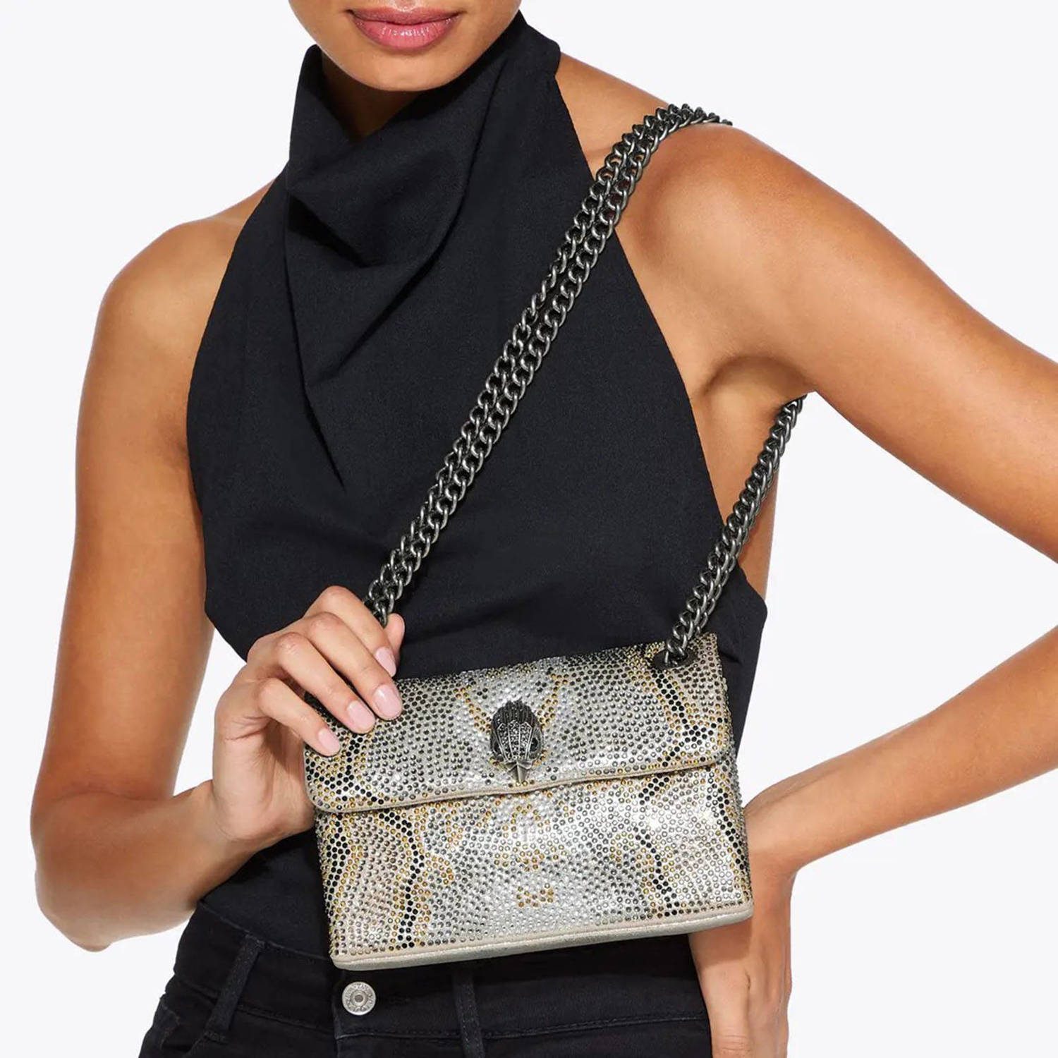 Kurt Geiger crossbody tas Kensington Mini met strass goudkleurig