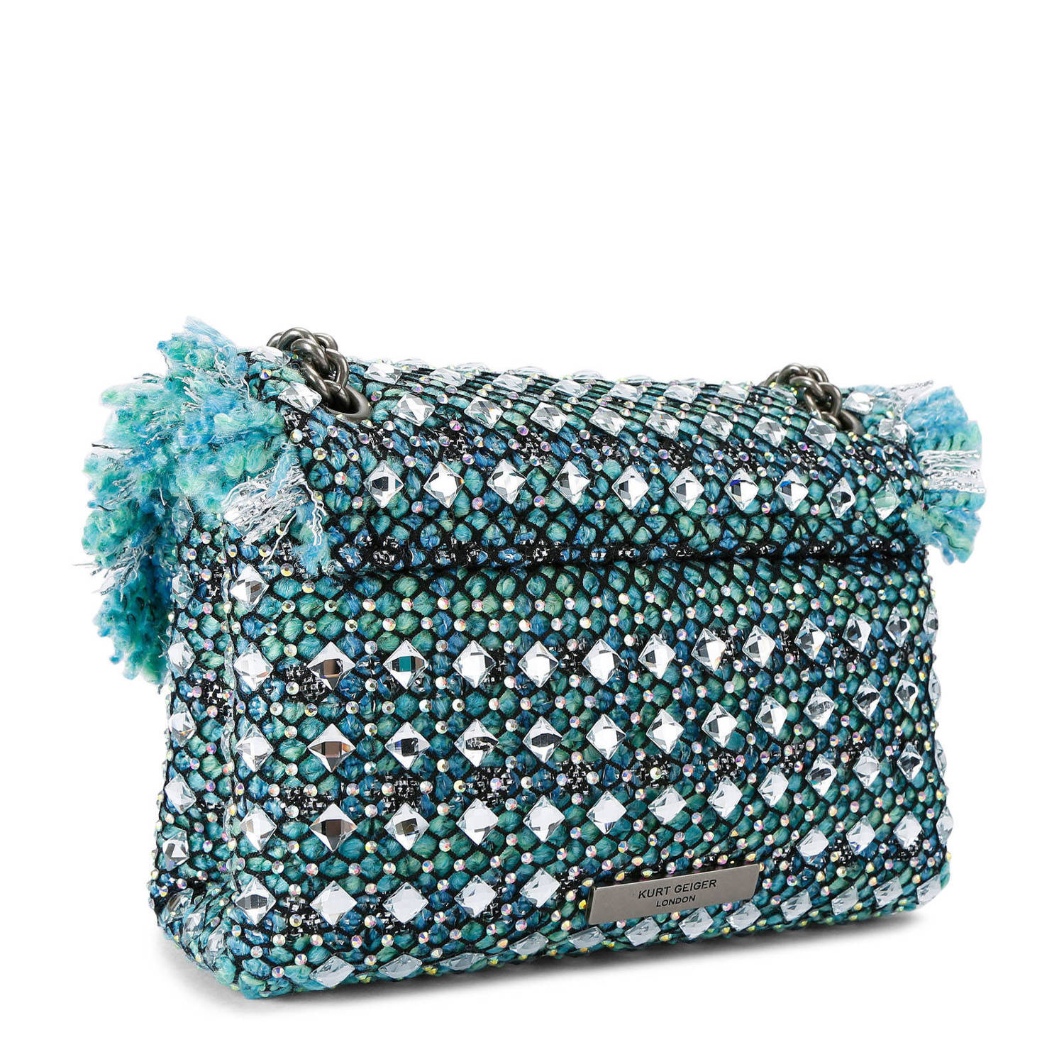 Kurt Geiger tweed crossbody tas Kensington Mini met sierstenen blauw