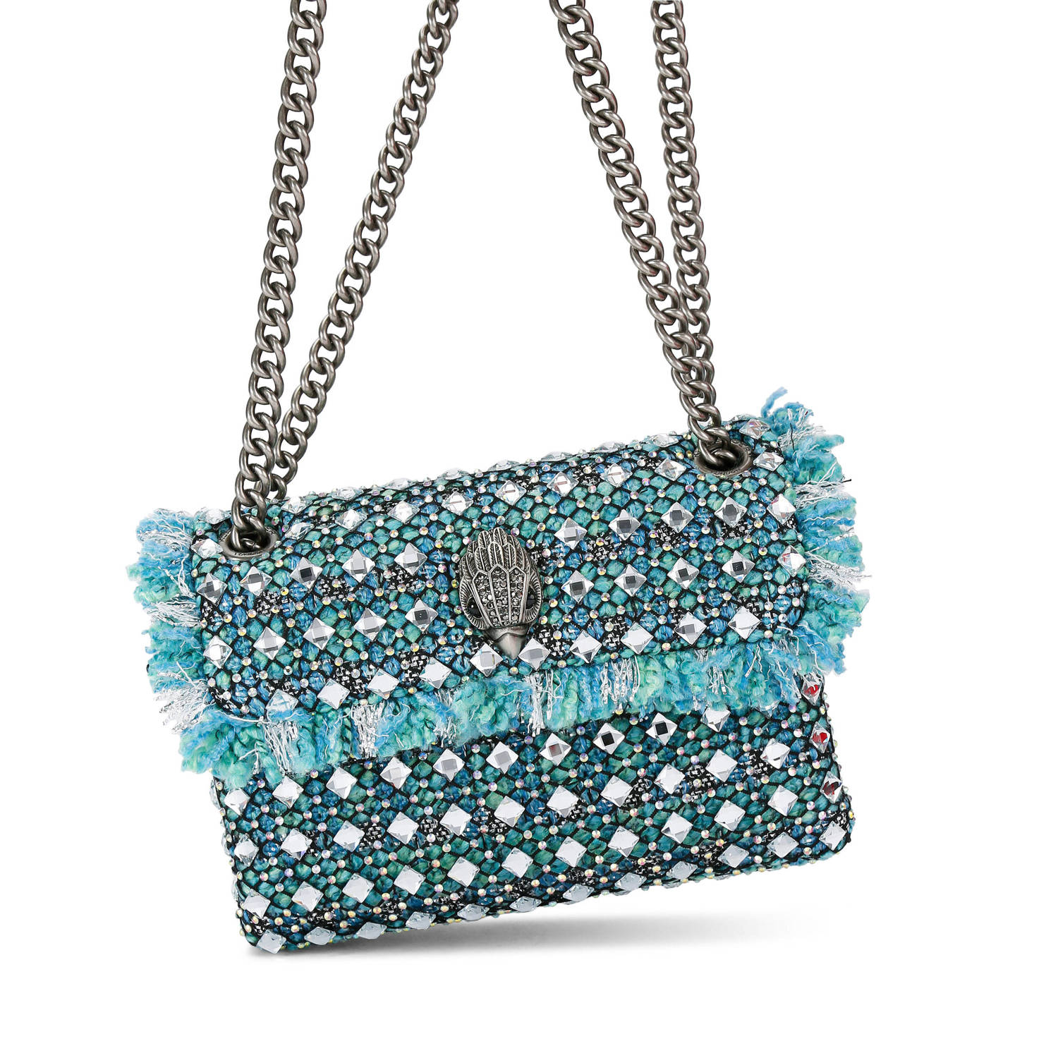 Kurt Geiger tweed crossbody tas Kensington Mini met sierstenen blauw