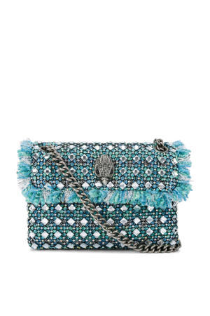  tweed crossbody tas Kensington Mini met sierstenen blauw