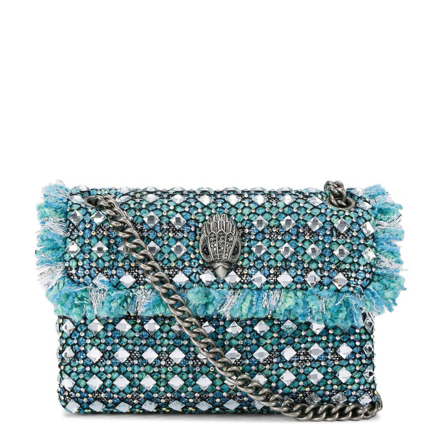 Kurt Geiger tweed crossbody tas Kensington Mini met sierstenen blauw