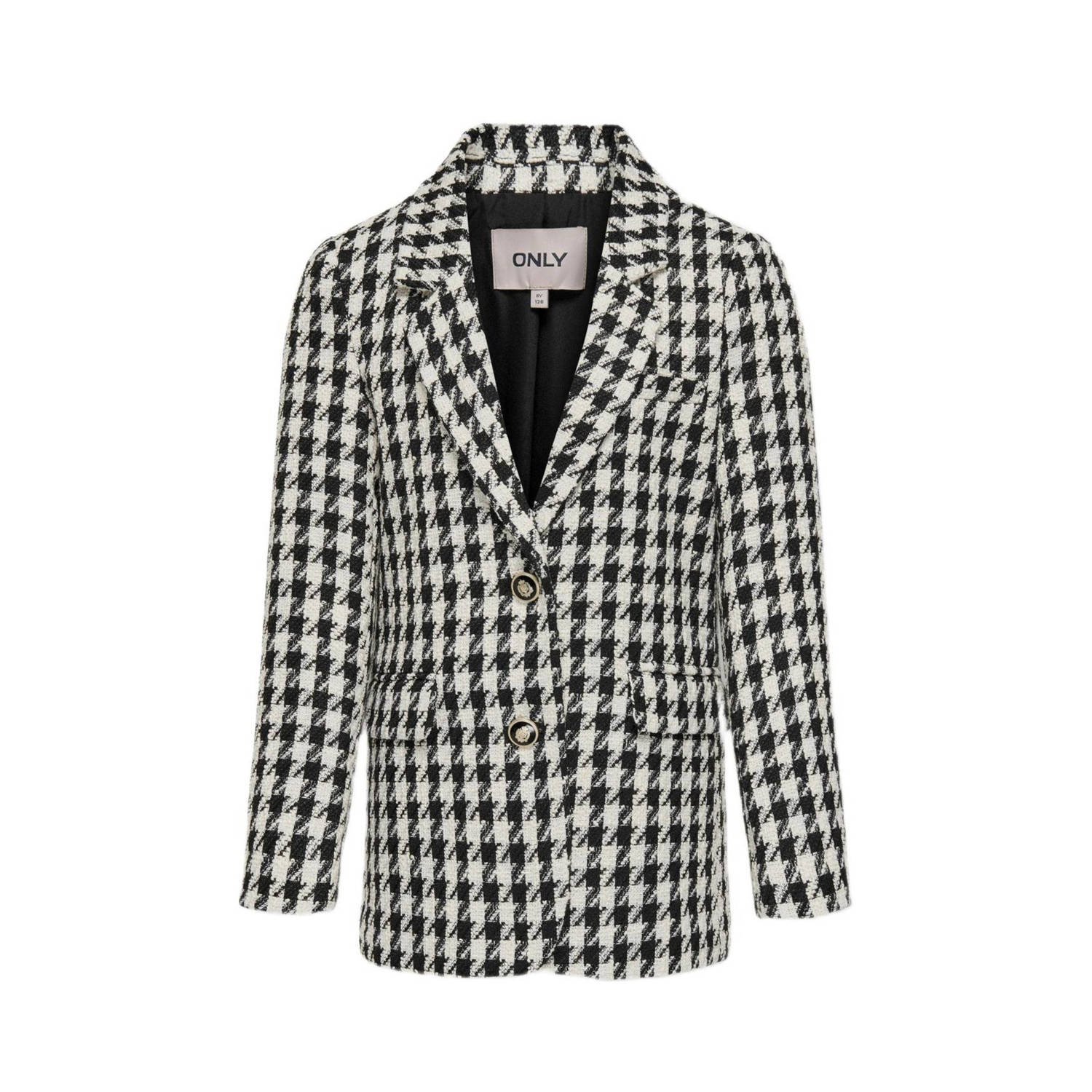 ONLY KIDS GIRL blazer KOGELINOR met pied-de-poule zwart wit