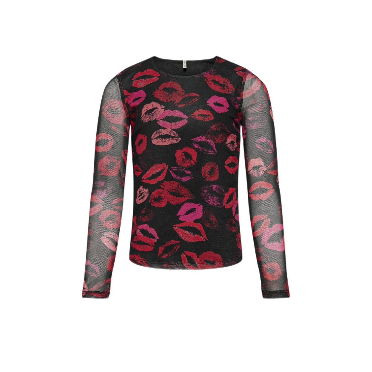 ONLY KIDS GIRL semi-transparante top KOGPARIS met all over print zwart rood
