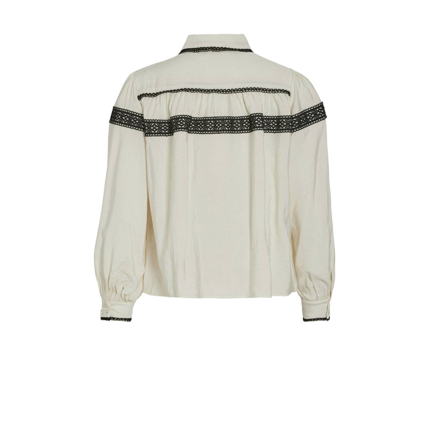 VILA blouse VIDOLA met contrastbies ecru zwart