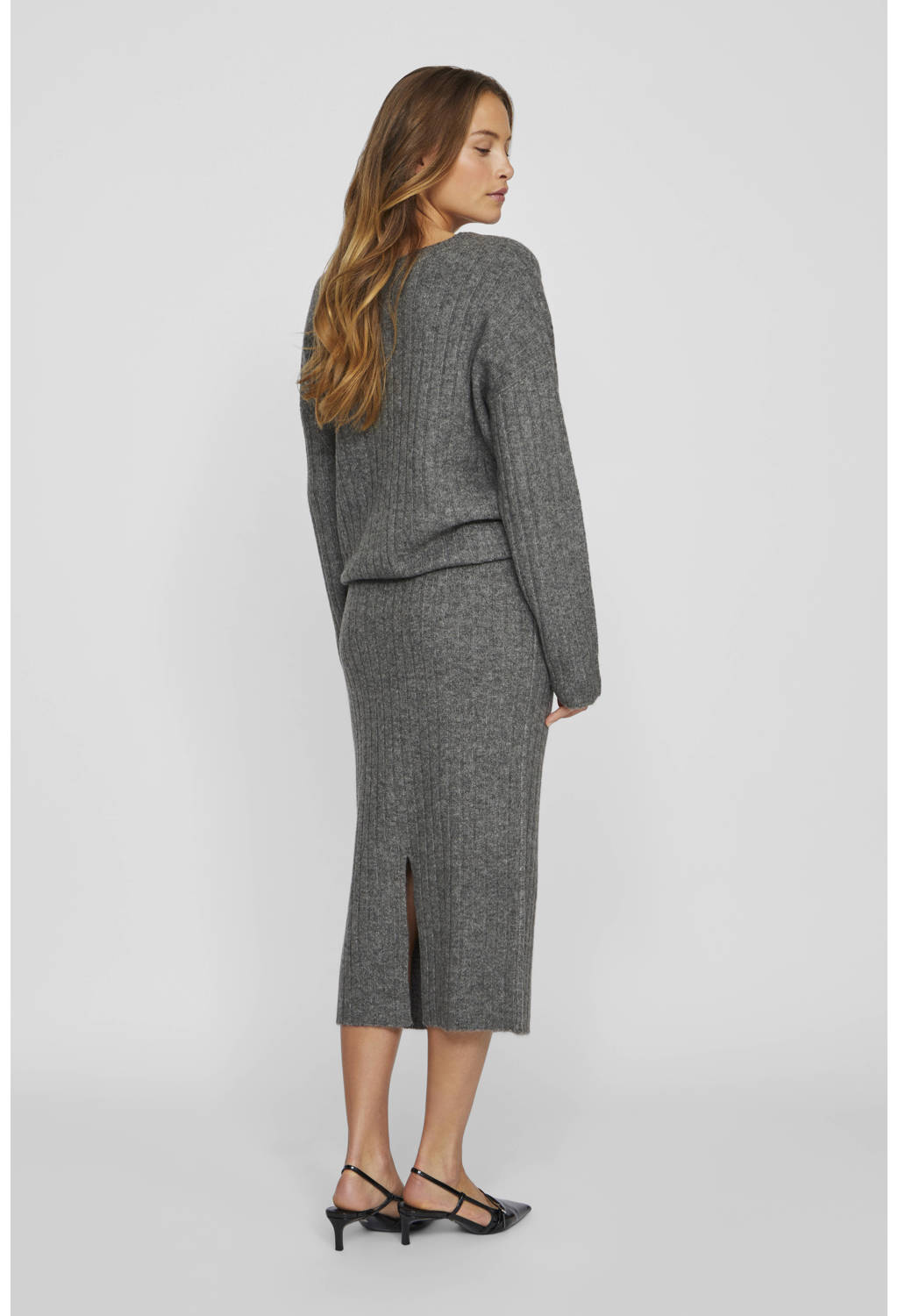 VILA midi rok grijs